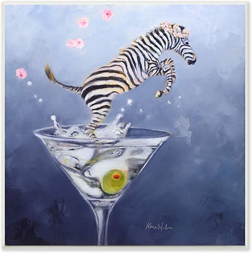 Stupell Industries Zebra Leaping from Martini - Placa de pared (12 x 12 pulgadas), diseño de Karen Weber, color azul