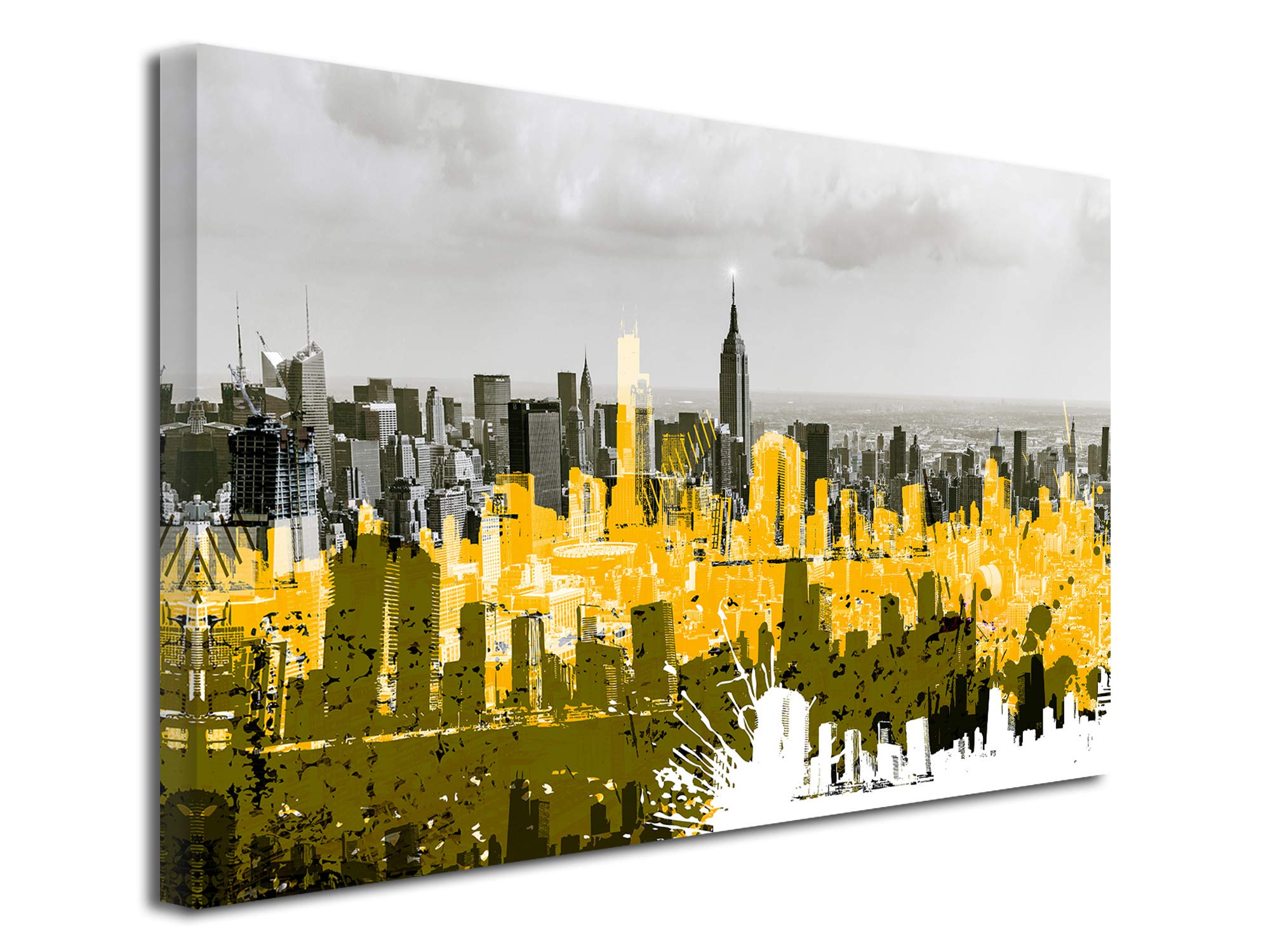 DECLINA, Decorazione da Parete, Quadro Decorativo per la casa, Quadro Decorativo da Parete per Soggiorno, Motivo: Manhattan Graffiti, 50 x 30 cm, Canvas, Giallo, 100x60 cm