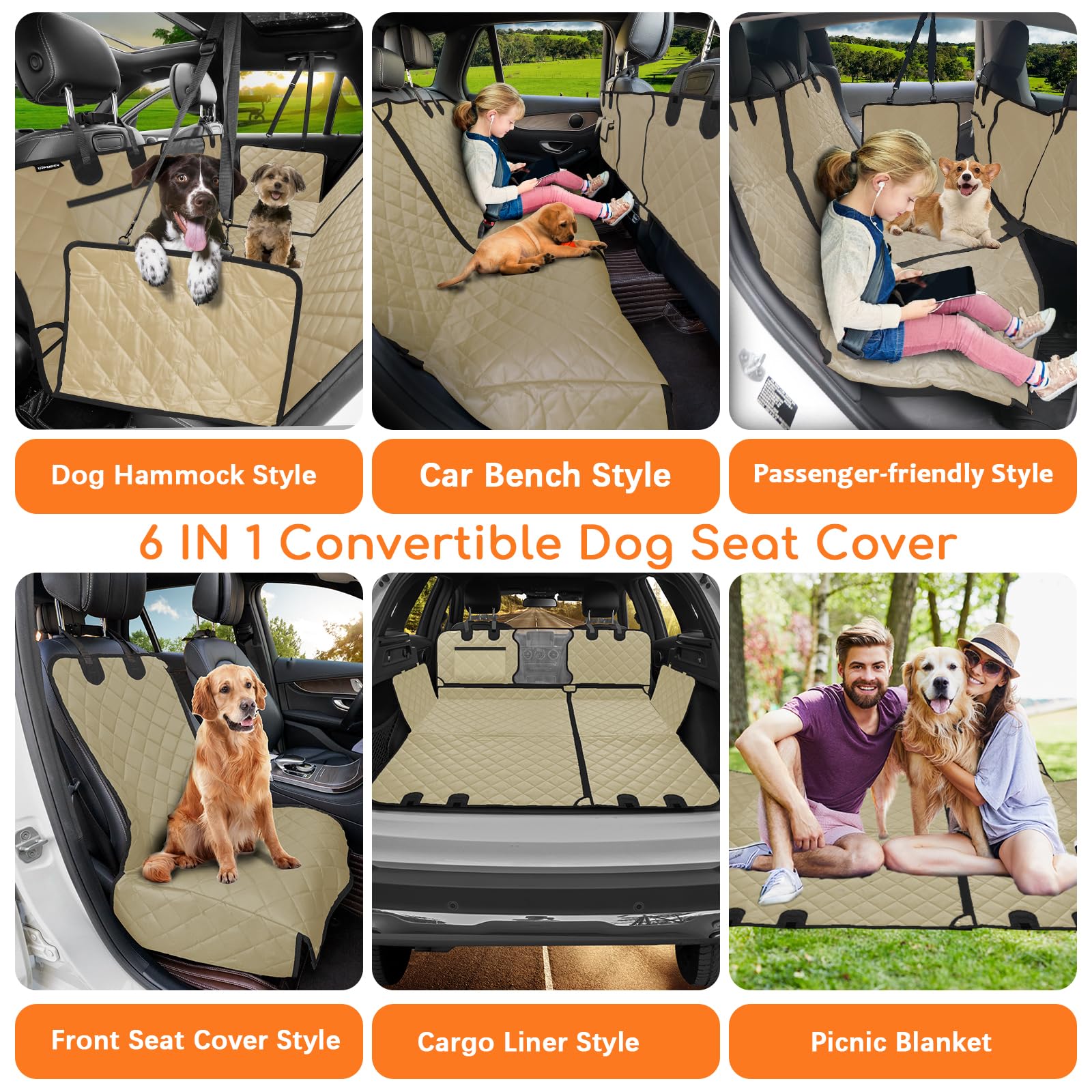 Car Dog Seat Cover Dog Car Seat Cover, Waterproof Dog Hammock, 6-in-1 ...