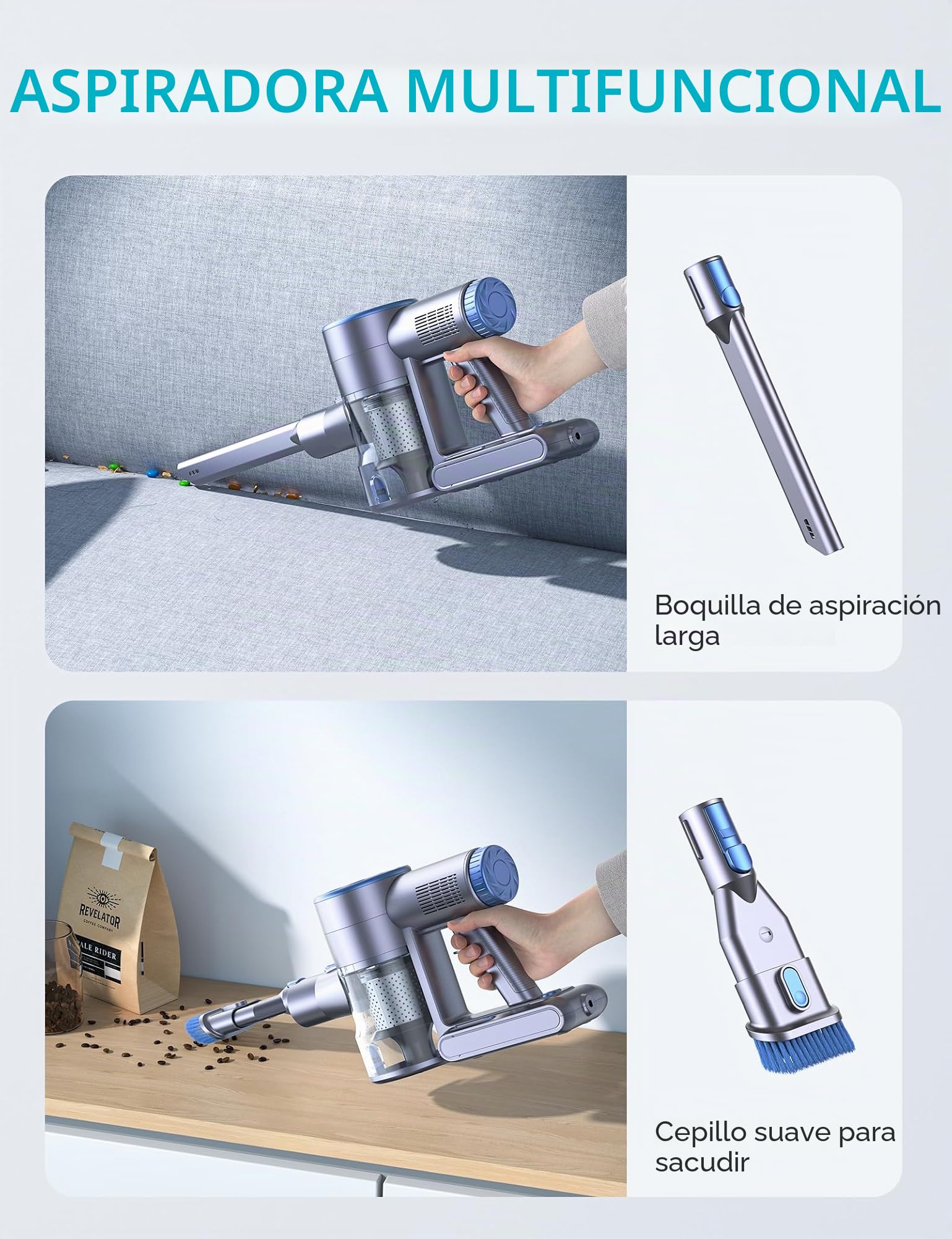 Greenote Aspiradora inalámbrica, 45 Minutos de Funcionamiento de 21 KPa, Ligera 6 en 1 con batería extraíble y Filtro HEPA, 2 Modos para Suelo Duro/Alfombra, Almacenamiento de Montaje en Pared