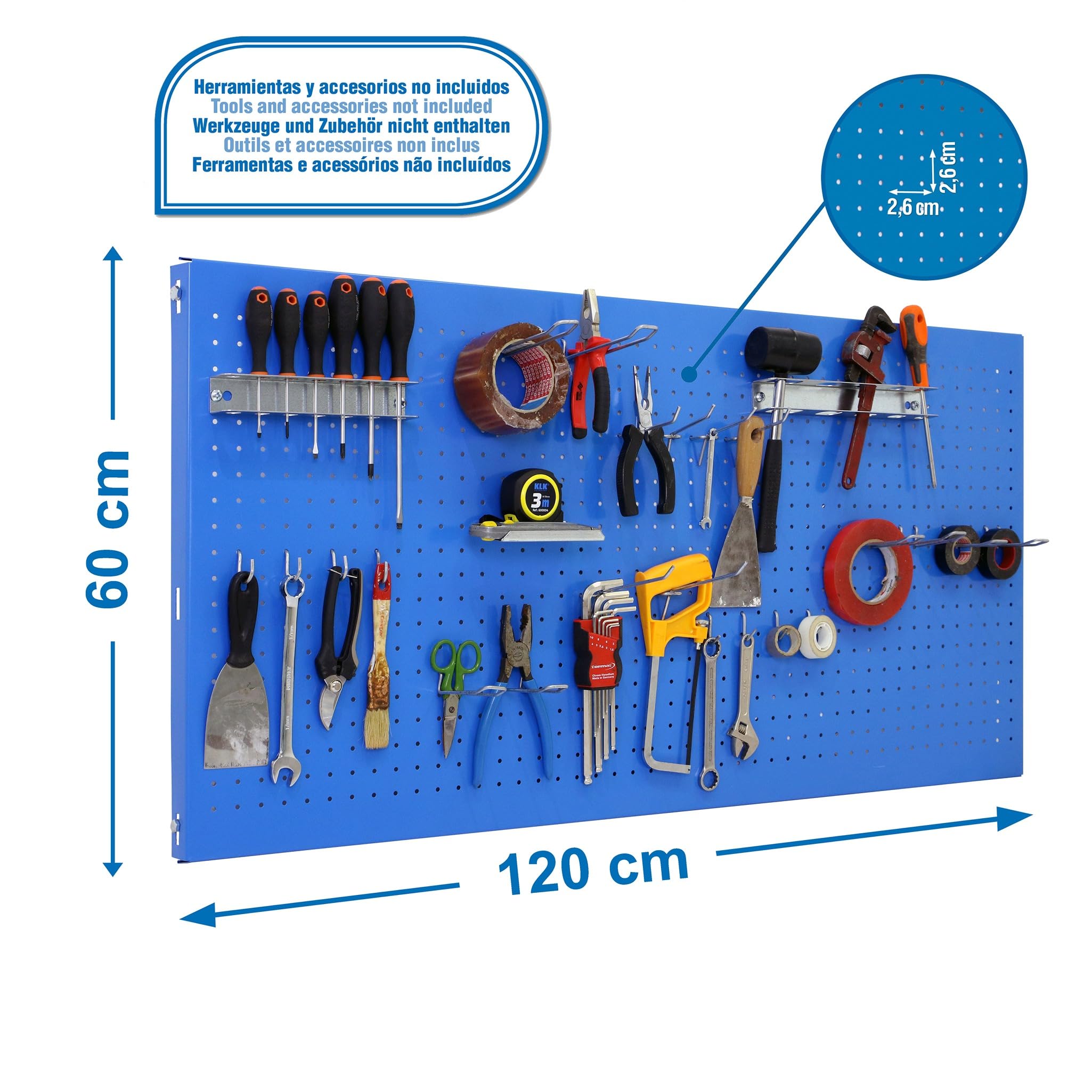 Simon Rack Werkzeugwand aus Metall 1200x600x35 mm 25 tlg. Wandplatten Erweiterbar Werkstatt Lochwand Werkzeughalter RegalBlau - Simonwork