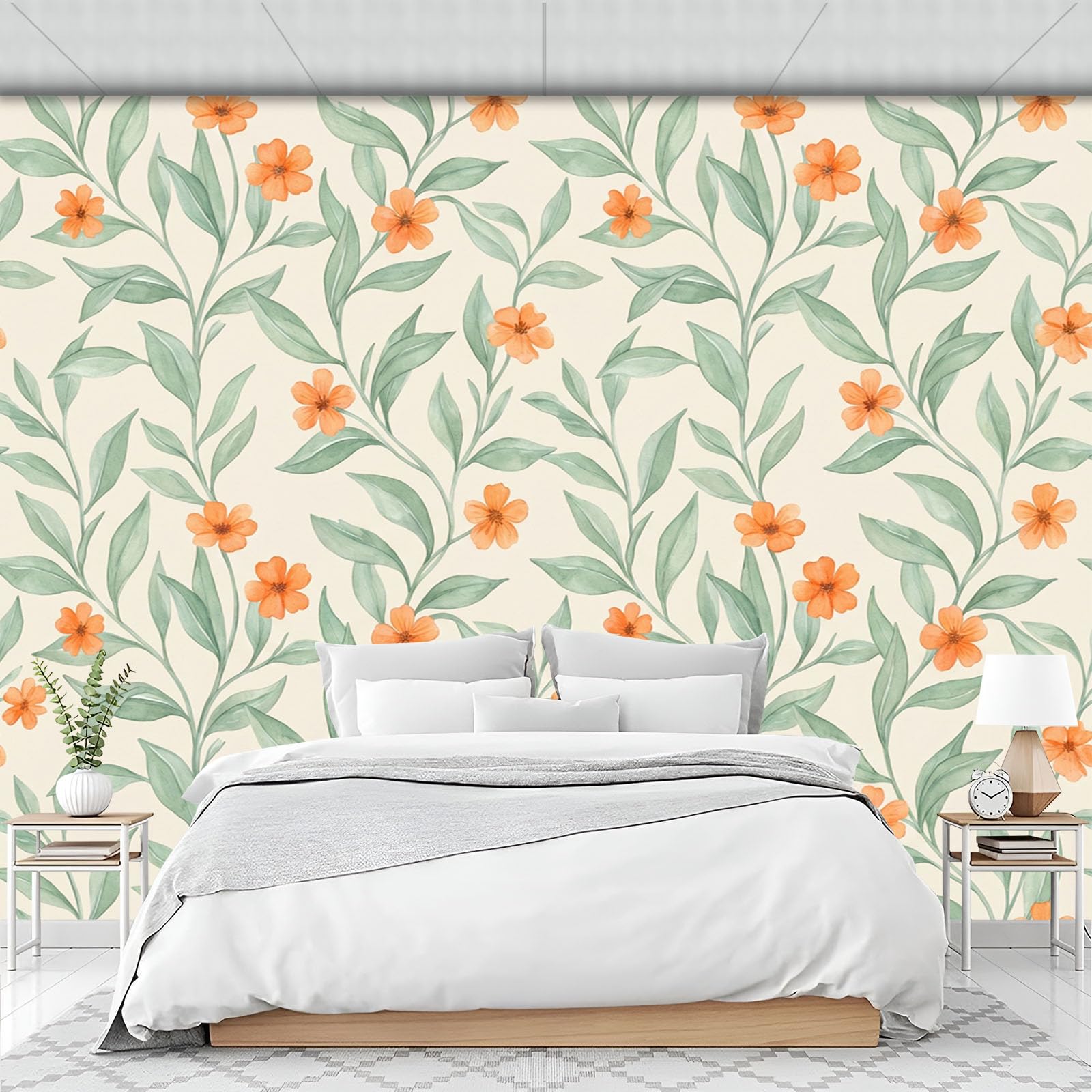 Papier peint panoramique vignes florales XXL 400x280 cm simple et rural beige pour grand mur salon