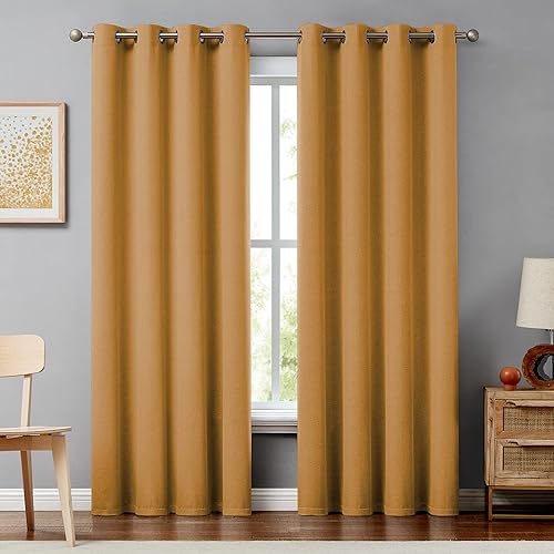 Miniatura 7 de Melodieux Cortinas 100% opacas para dormitorio, aislamiento térmico, reducción de ruido, cortinas de ventana de lino con ojales para sala de estar y
