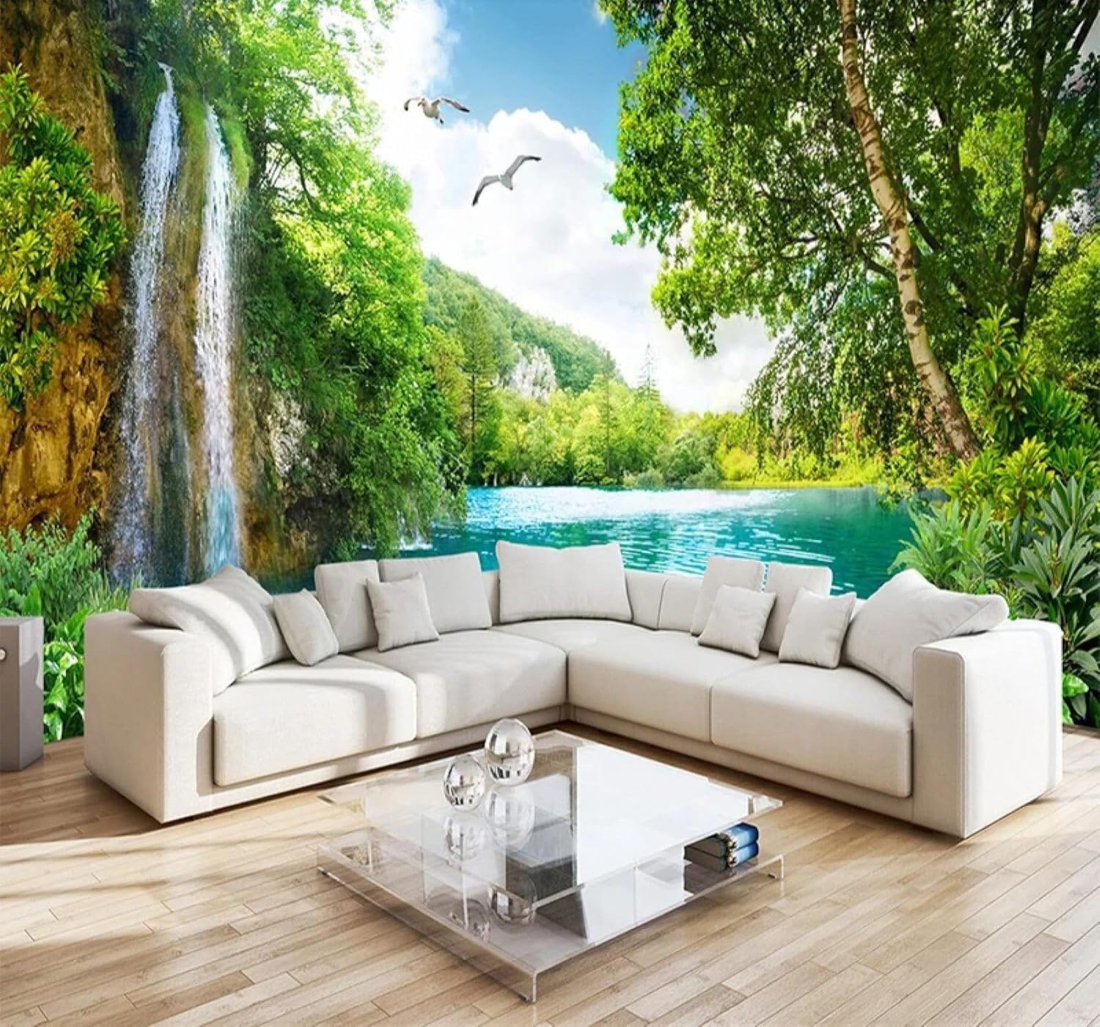 XLMING Fresh Green Landscapes Waterfalls Natural Scenery 3D Wallpaper Luxury Home Dining Decor Paste Sofa Living Room The Wall for Bedroom Mural-400cm×280cm