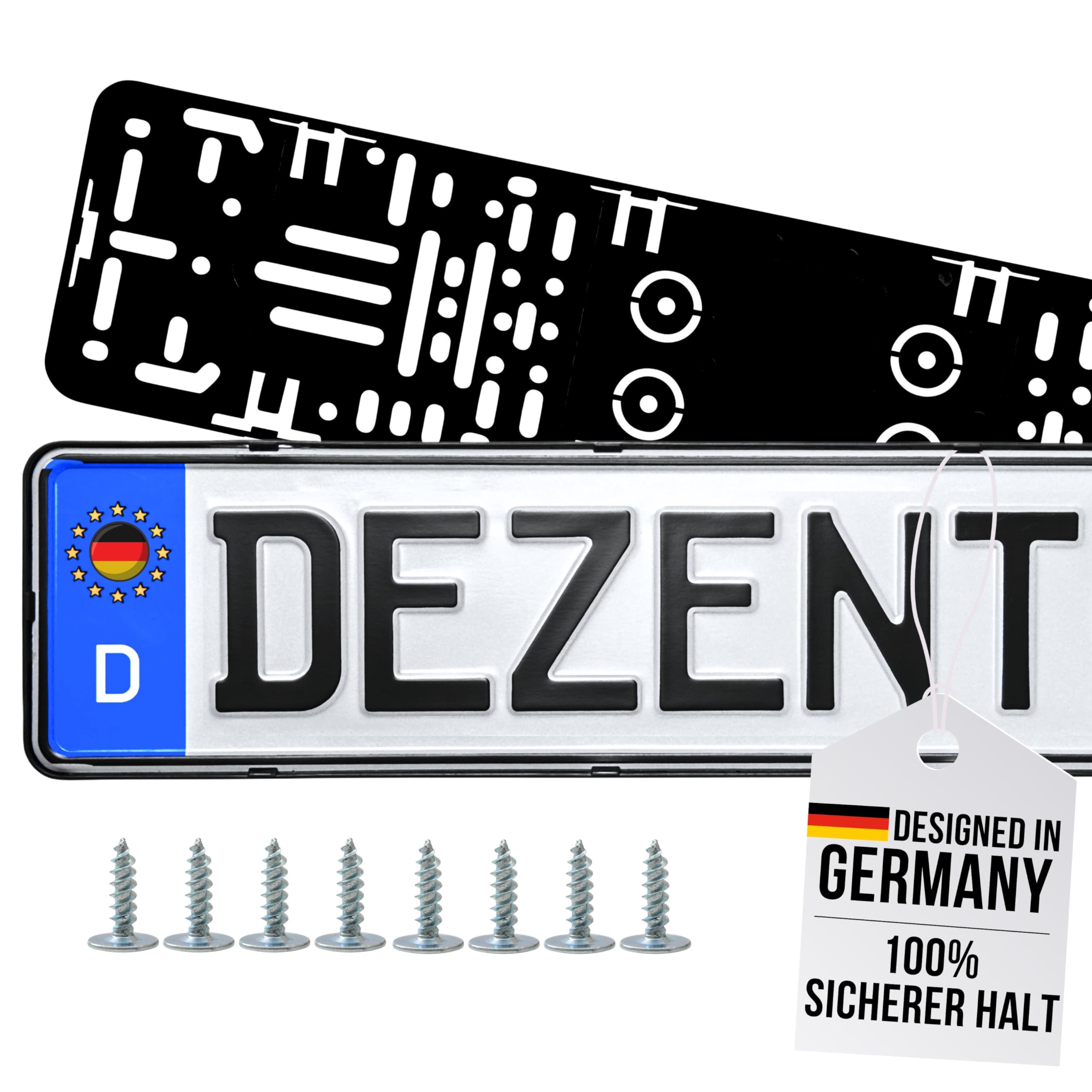 DEZENTOFIX® 2X Kennzeichenhalter - Einfache Montage & Sicherer Halt - Kennzeichenhalter Rahmenlos - Nummernschildhalterung Auto - Kennzeichenhalterung - Nummernschildhalter - Universal Passform 520mm