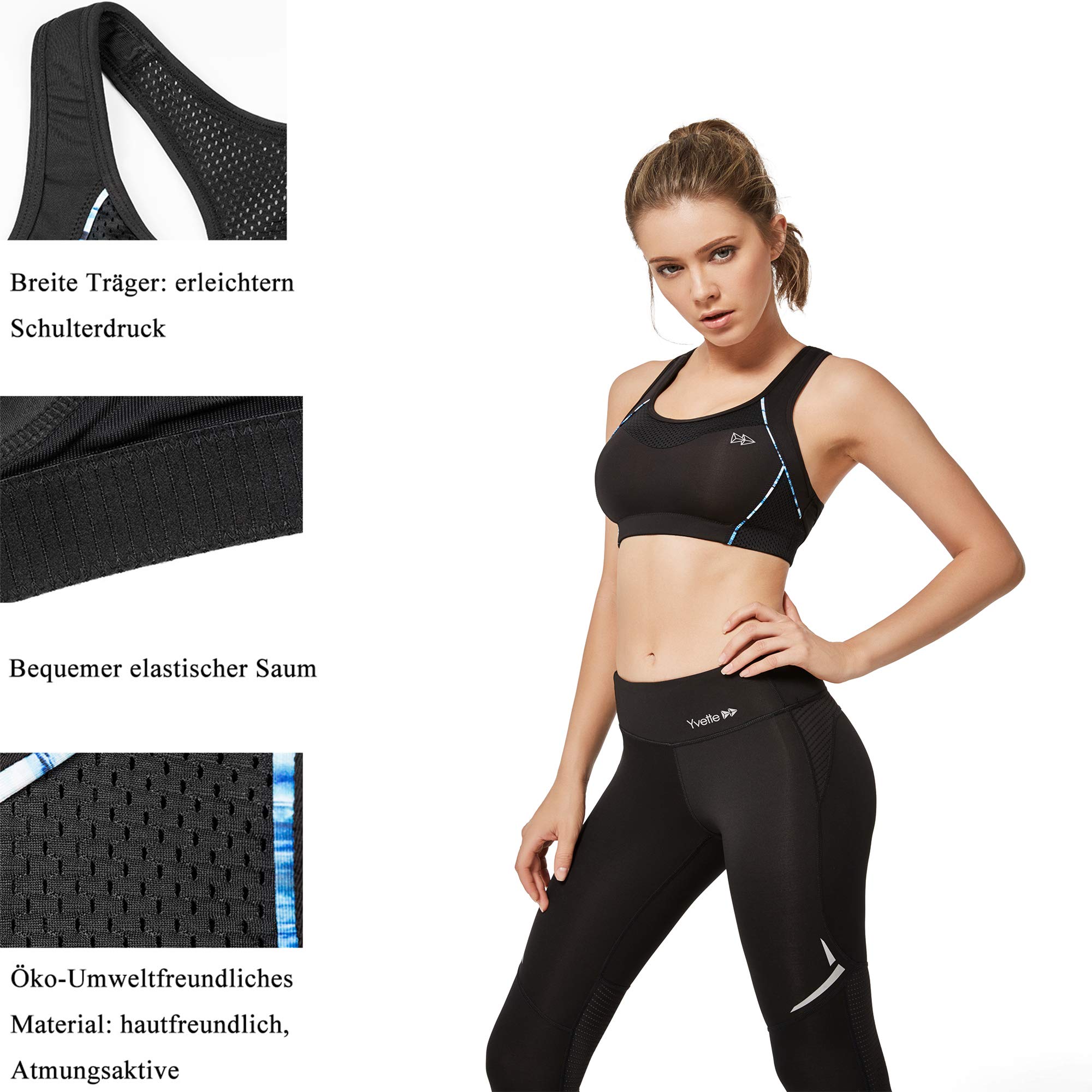 Yvette Donna Reggiseno Sportivo Forte Sostegno Bra Senza Ferretto Imbottite per Ginnastica Corsa Jogging Yoga