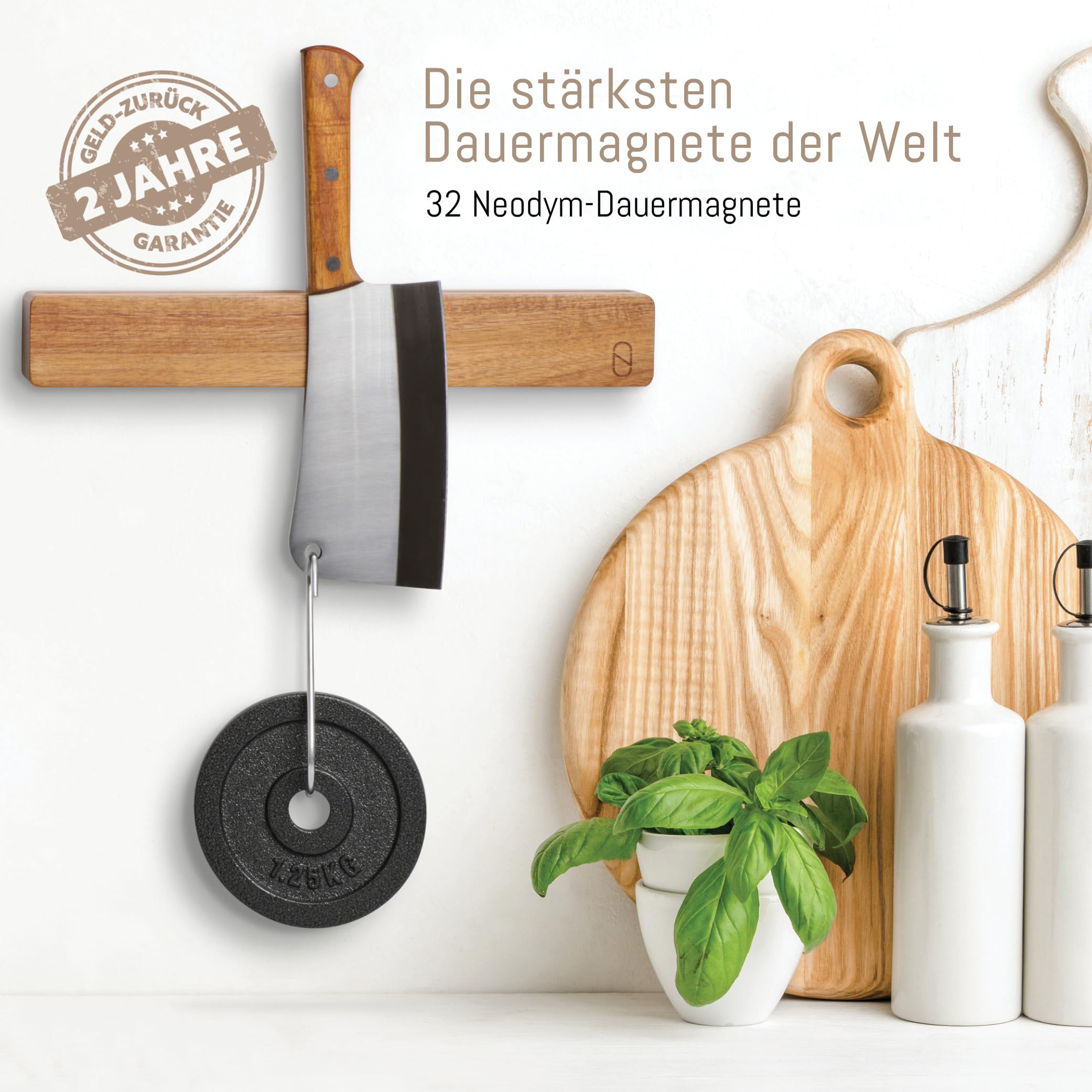 Prämie 41 cm Magnetleiste für Messer, Wand Messerhalter Magnetisch mit Doppelhalterung aus Edlem Holz - Messer Magnetleiste, Magnet Messerhalter, Messerleiste Magnetisch Holz, Messermagnet