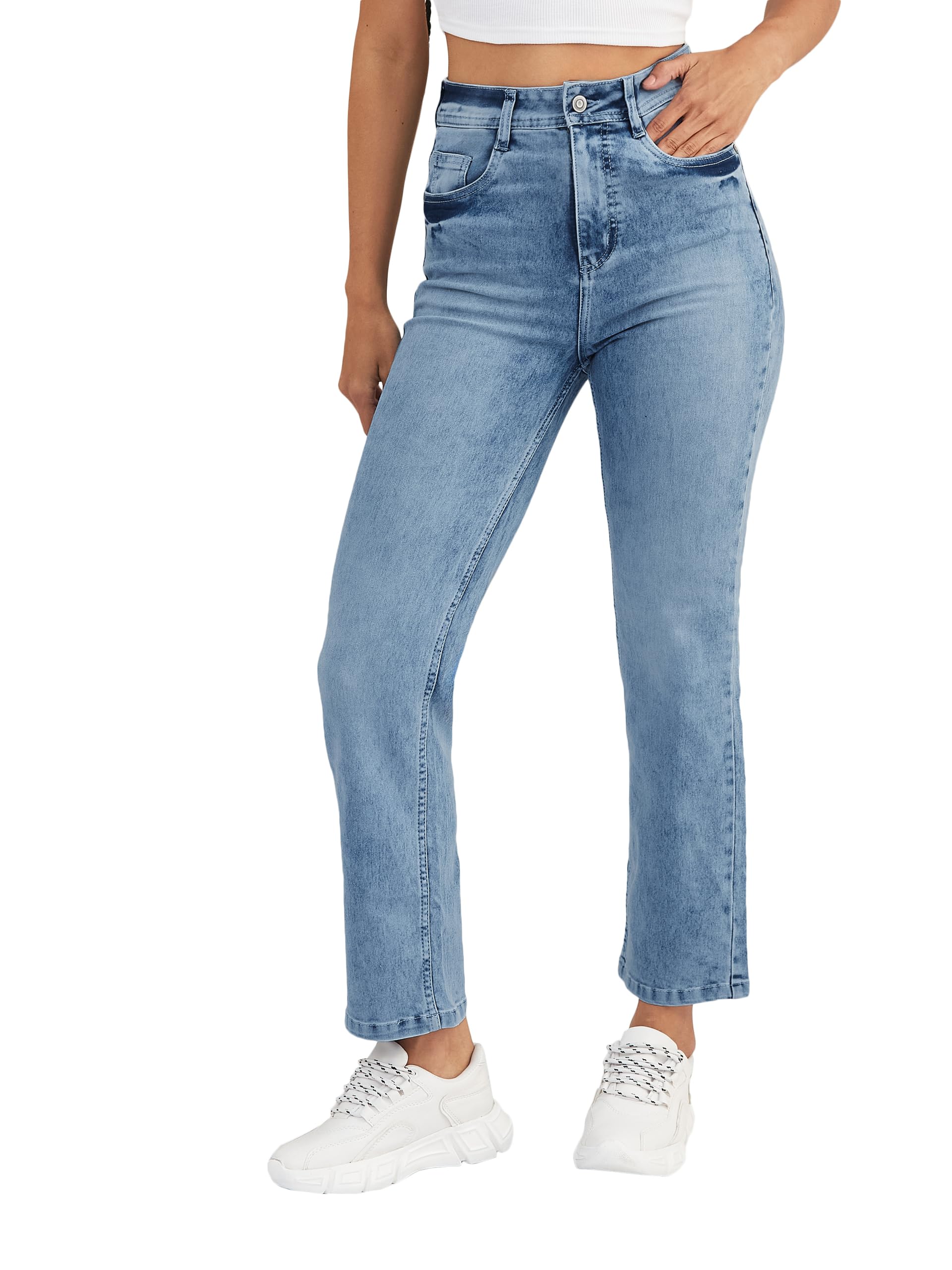 dolce crudo Women's Wide-Leg Fit High Rise Regular Length Stretchable Denim Jeans-picture-14