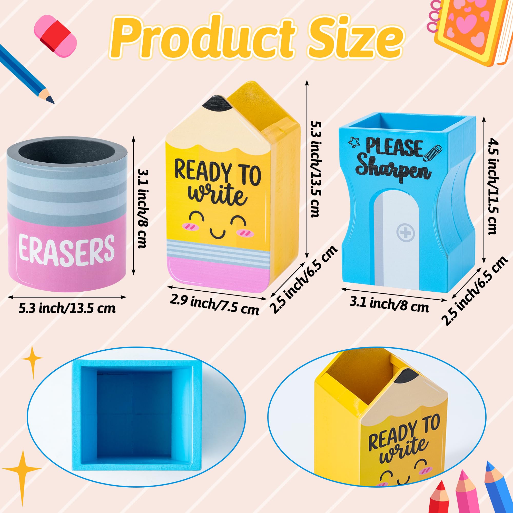 MALLMALL6 3 portamatite a forma di gomma, per il rientro a scuola, in legno, regalo per bambini, studenti, nessun assemblaggio, dispenser da scrivania a forma di opaco, organizer per la decorazione in