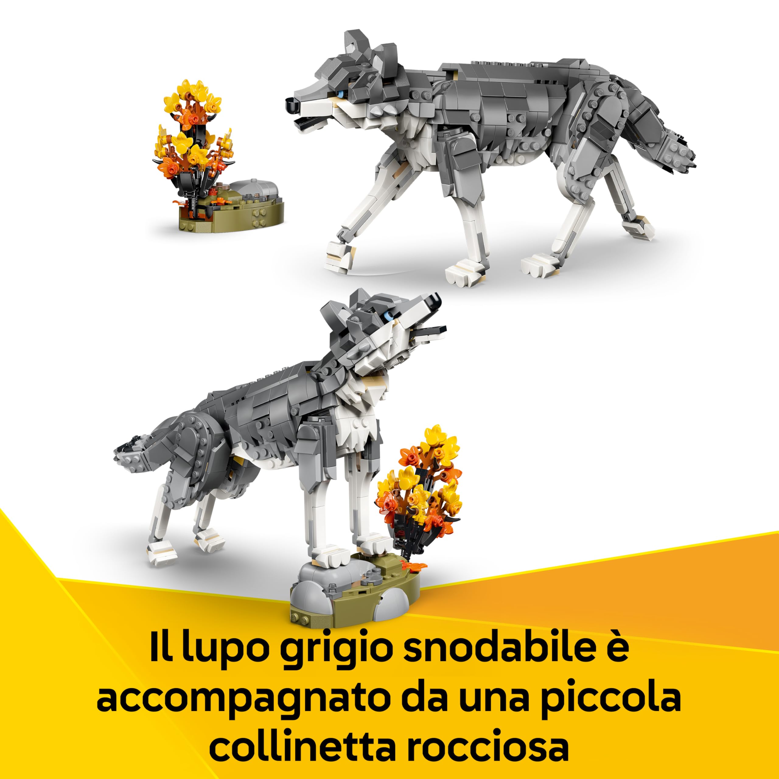 LEGO Creator 3 in 1 Animali della Foresta: Lupo Grigio - Animale Giocattolo Trasformabile in Falco o Procione - Decorazione Cameretta - Regalo di Compleanno per Bambine e Bambini da 8 Anni - 31393