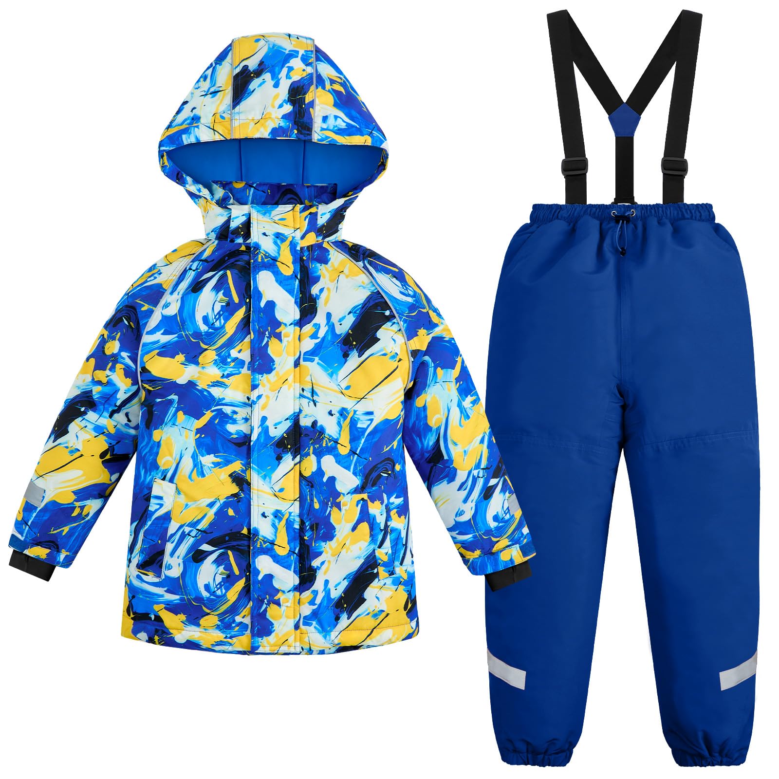 Gogokids Kinder Schneeanzug Split Typ - Kleinkind Wasserdichte Skianzüge mit abnehmbarem Hut und Hose, Thermisch & Atmungsaktiv Stil Skijacke und Hosen Set für Jung Mädchen im Alter von 3-10 Jahren