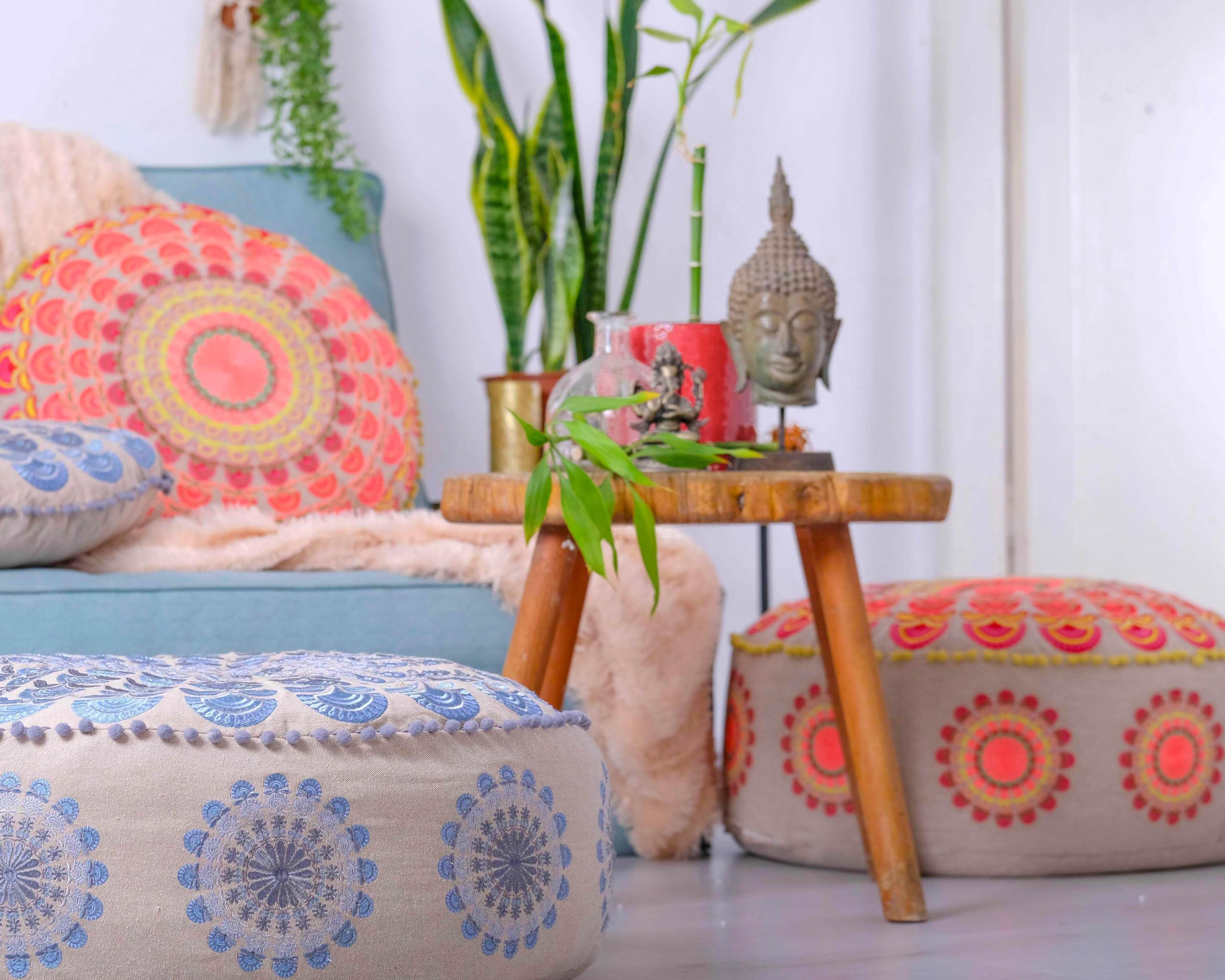 Mandala Life ART Vloerkussensloop met kwastjes en ponponpon, Marokkaans, groot, slaapkamerdecoratie, ronde poef, poef, boho-chic, zithoek, zitzak