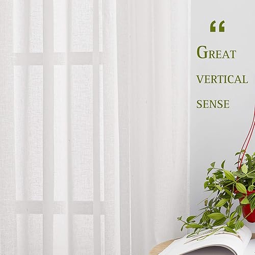 Miniatura 2 de NICETOWN Cortinas cortas blancas para ventanas pequeñas, con ojales, mezcla de lino semitransparente, cortinas y cortinas de cocina casuales y