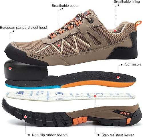 Miniatura 6 de BDETIBAYE Steel Toe Sneakers Comfortable Safety Shoes for Men Steel Toe Shoes for Women Slip On Construction Work Shoes