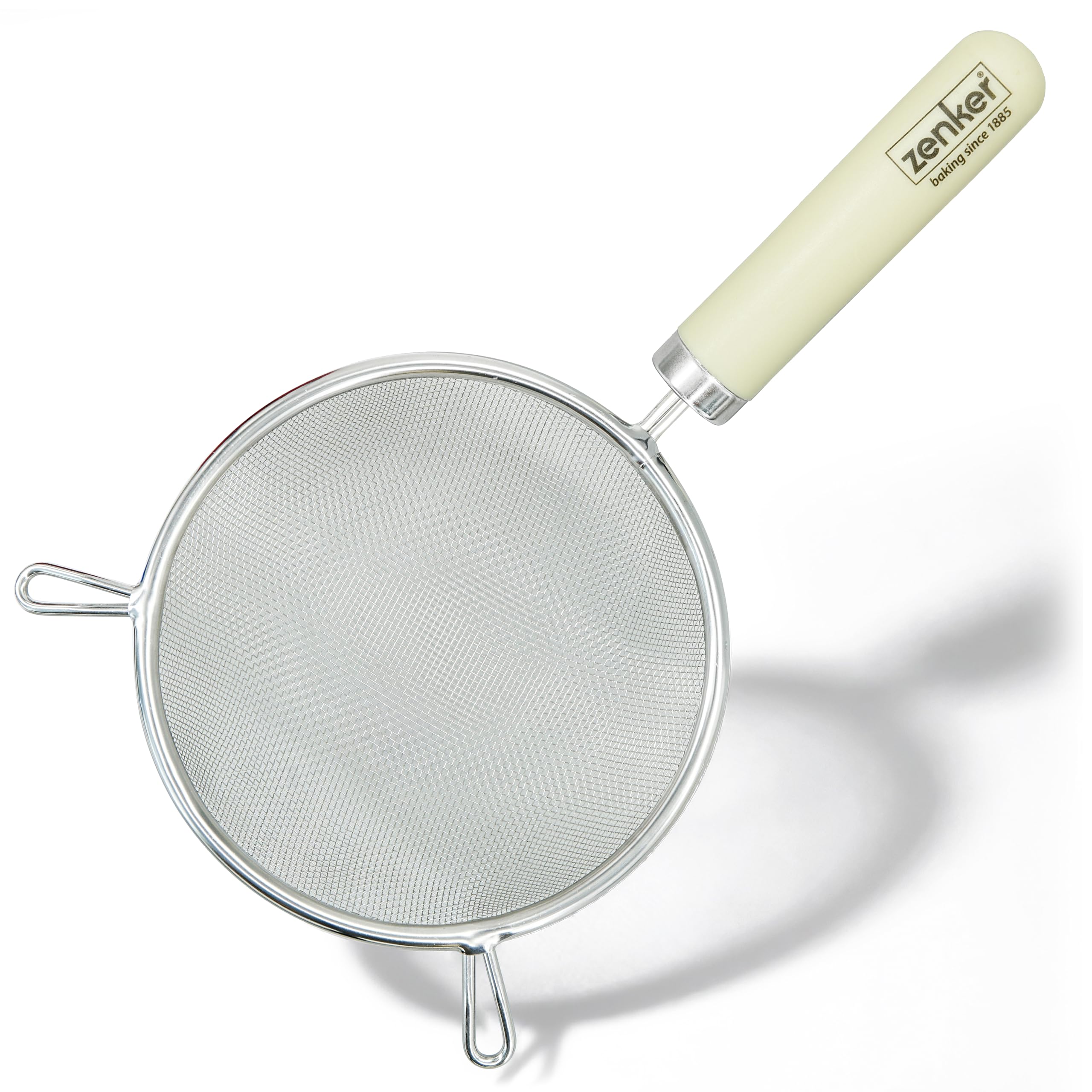 Zenker Medium 14cm Stainless Steel Sieve with Rounded Plastic Handle, Fine Mesh for Sifting Flour, Cocoa Powder, Straining Vegetables Rice and Pasta, Dishwasher Safe, Cream, 27.5x14.4x5cm