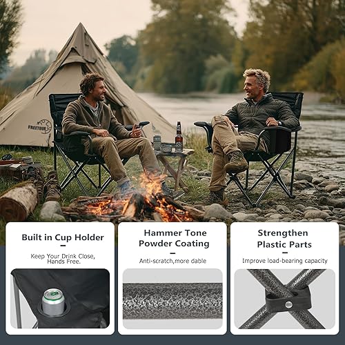 Miniatura 5 de Silla de camping plegable resistente con portavasos y bolsa enfriadora, silla de césped portátil de gran tamaño para adultos, alta y ligera,