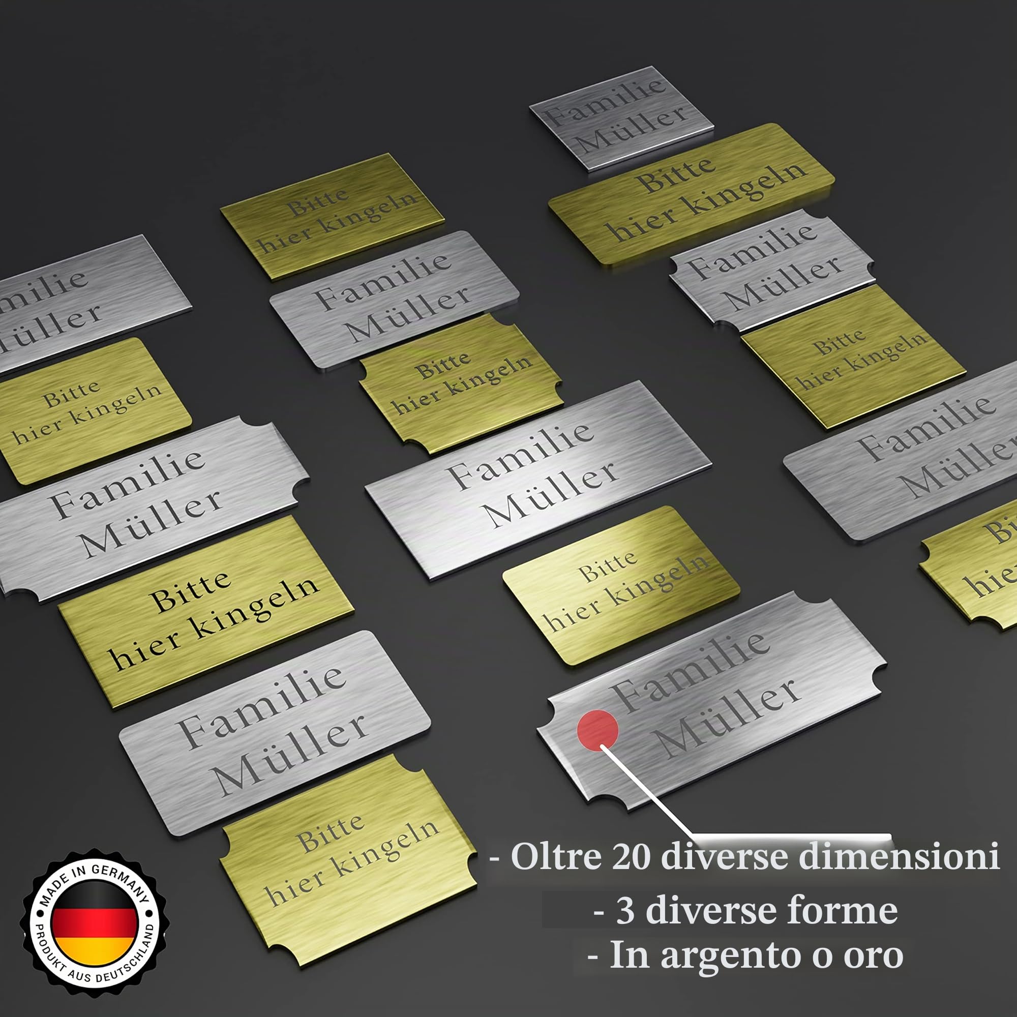 2x targhetta autoadesive per cassetta delle lettere, per porta, con incisione, argento e oro, resistenti alle intemperie, diverse forme e dimensioni