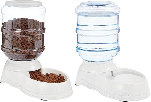 Amazon Basics Dispensador de agua para mascotas, bebedero y comedero, pequeño, Gris