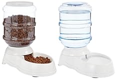 Amazon Basics Automatic Dog Cat Water Dispenser Gravity Feeder Set&comma; Pack of 2&comma; Small&comma; 6-Pound Food Capacity&comma; 1-Gallon&comma; Gray