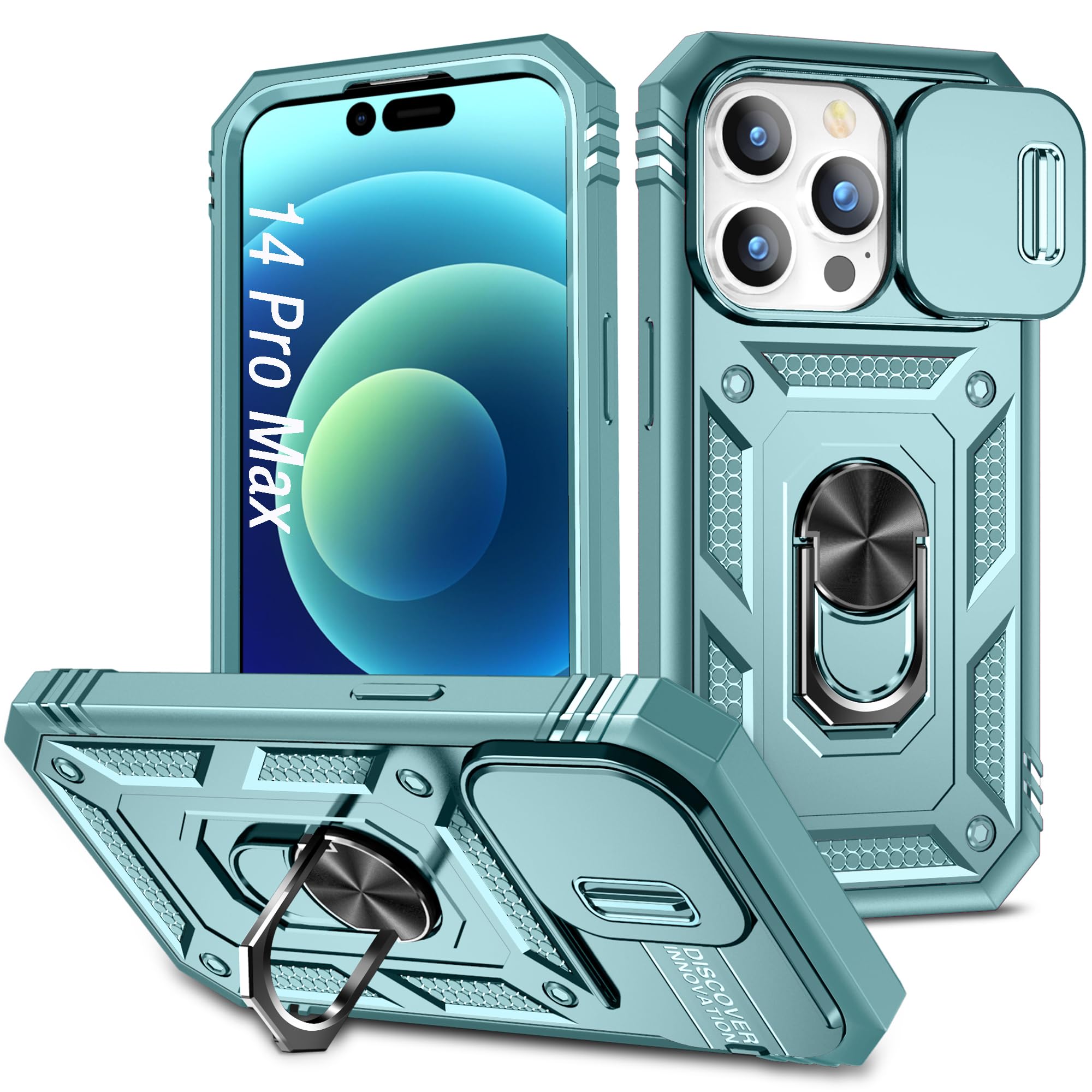 Coque iPhone 14 Pro Max antichoc verte protégeant l'objectif des rayures