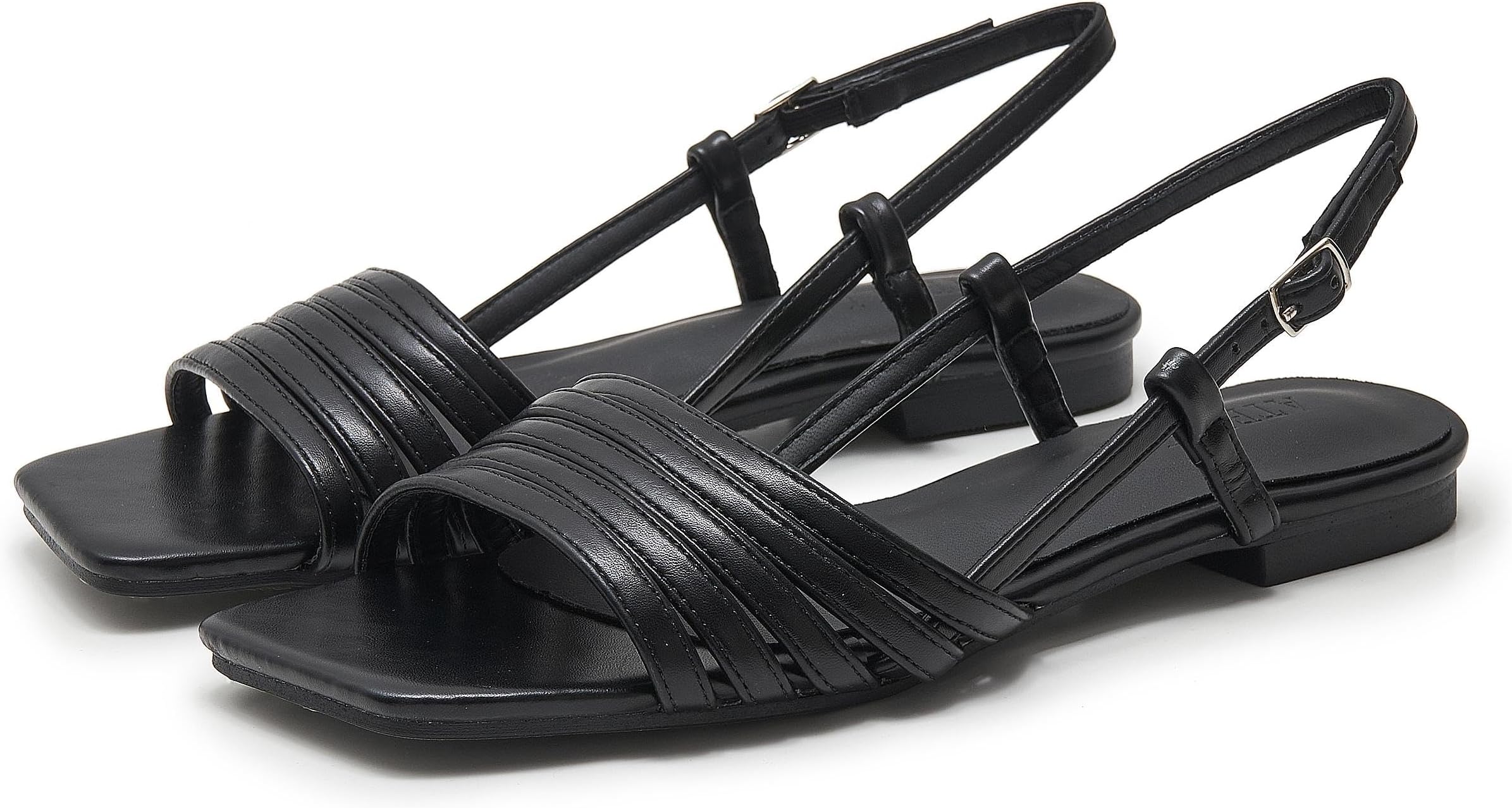 Women's Strappy Flat Sandals Open Square Toe Slingback Gladiator Flats Sandal Summer Vacation Dressy Beach Shoes