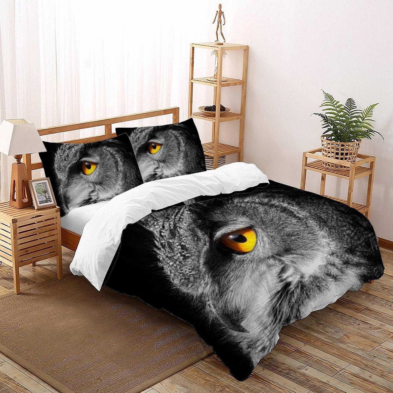 Housse de couette King 220x240cm microfibre avec taies d'oreiller animaux La Chouette Bedding