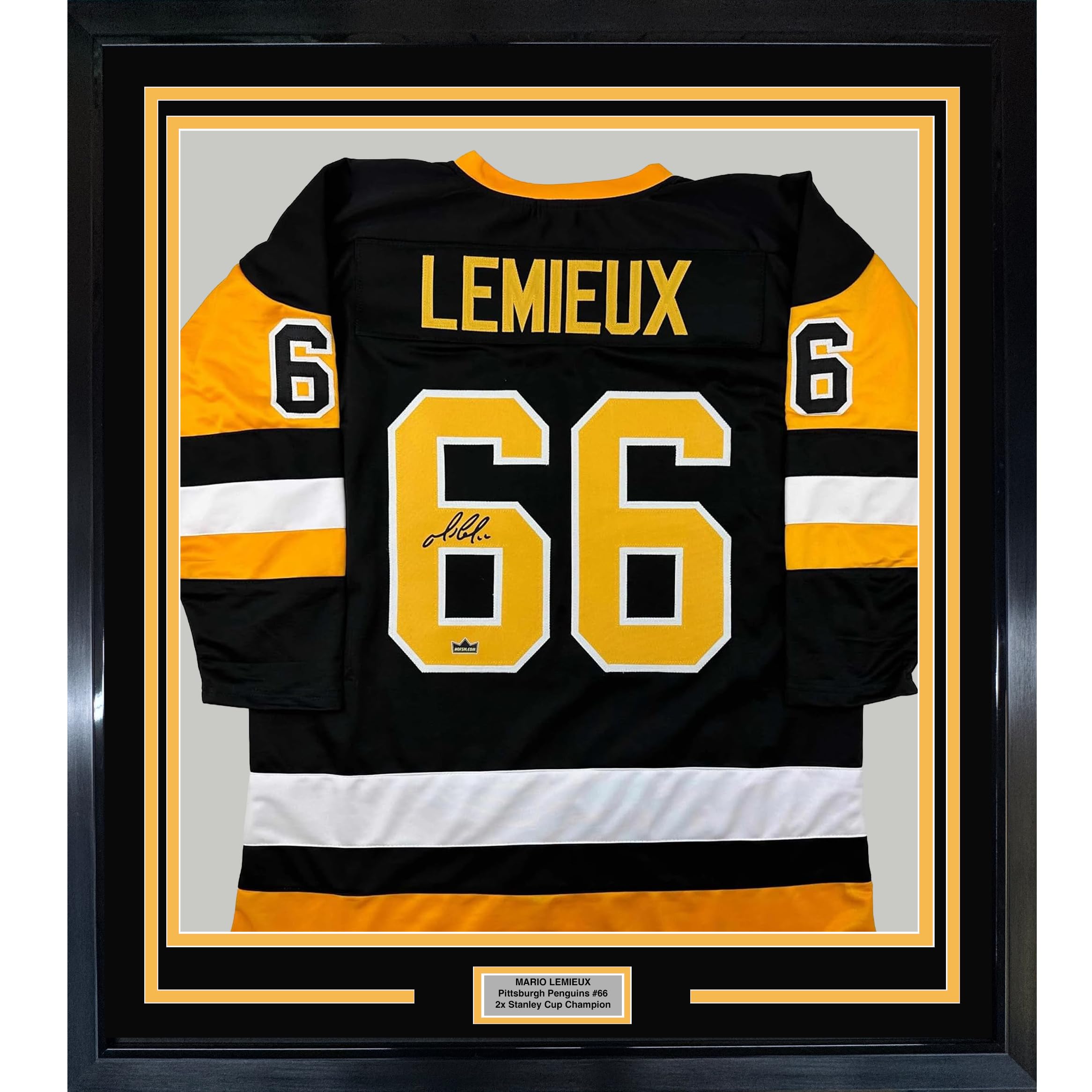 Framed Facsimile Autographed Mario Lemieux 35x39 Pittsburgh Black