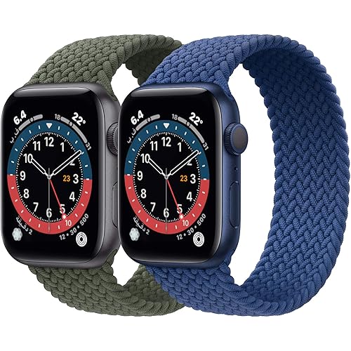 2 Pack Braided Solo Loop Sport Bands Compatible for Apple Watch Band 38mm 40mm 42mm 44mm soft Stretchy wristband Women Men Elastic strap Compatible for iWatch Series 6/SE/5/4/3/2/1, 38mm/40mm Medium