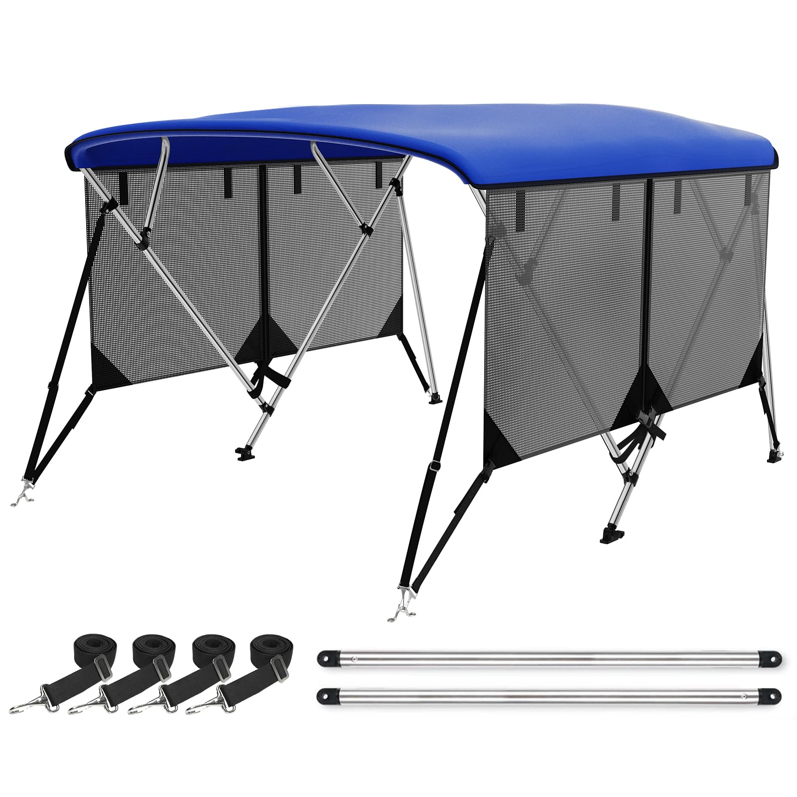 Bimini Top for Boats Boat Canopy with Mesh Sidewalls (Blue, 4 Bow 85"-90"W)