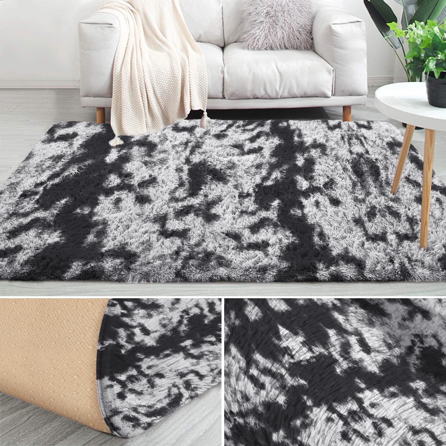 MOONLIGHT20015 Rugs Living Room Bedroom, Fluffy Shaggy Dark Grey Area Rugs Non-Slip - Image 4