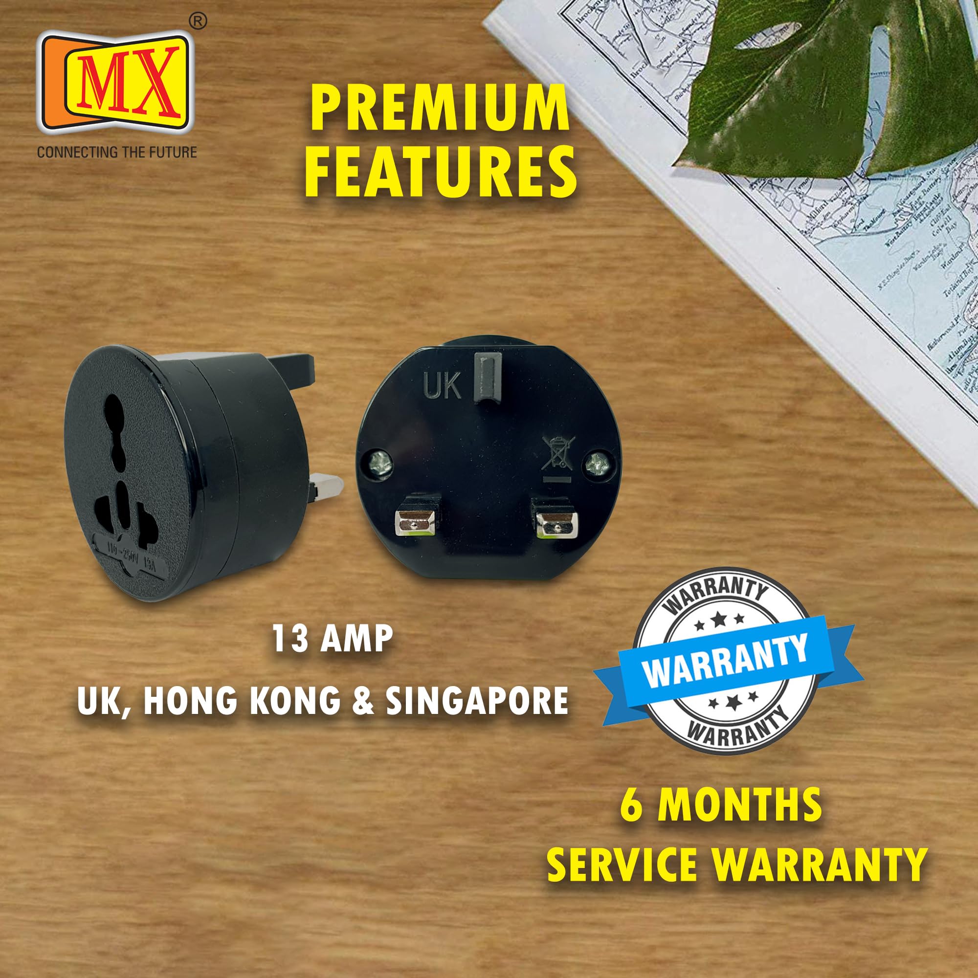 MX UK Adapter for Indian Pins, India to UK UAE, Hong Kong, Dubai, UK Power Adapter Converter- Type G - Perfect for Laptop, Camera, Phones, Chargers, iPhone, Tablets, Bluetooth Speakers Black(1 Pack) 3