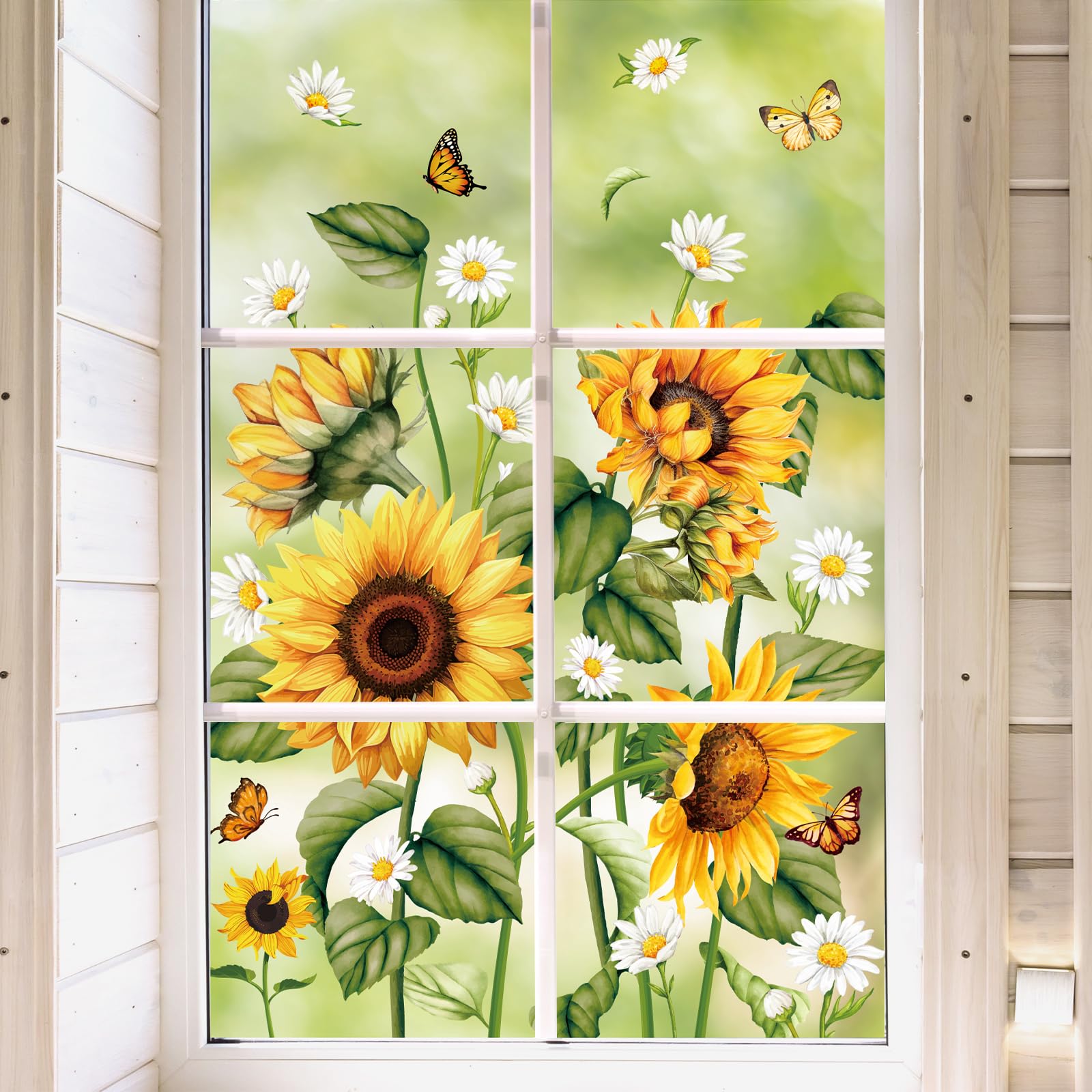 JarThenaAMCS Spring Summer Sunflower Window Clings Watercolor Daisy Floral Butterfly Window Stickers Flower Double-Sided Glass Decals for Classroom