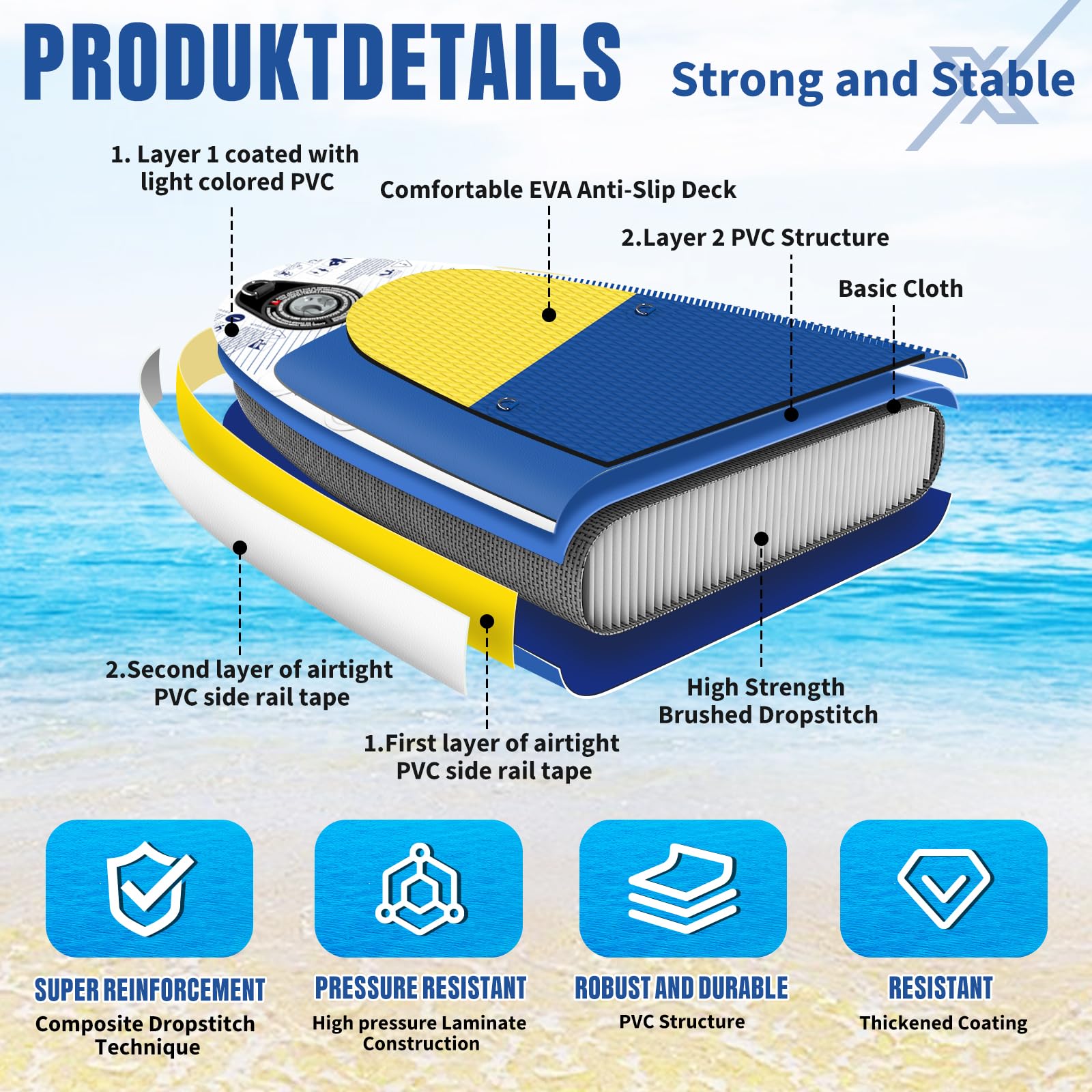 ALLPICK Sup Gonfiabile, Stand Up Paddle Board Gonfiabile, Con Supporto Universale per Fotocamera, Accessori Completi, Tavola da Sup Surf, Principianti e Avanzati, 150kg/180kg