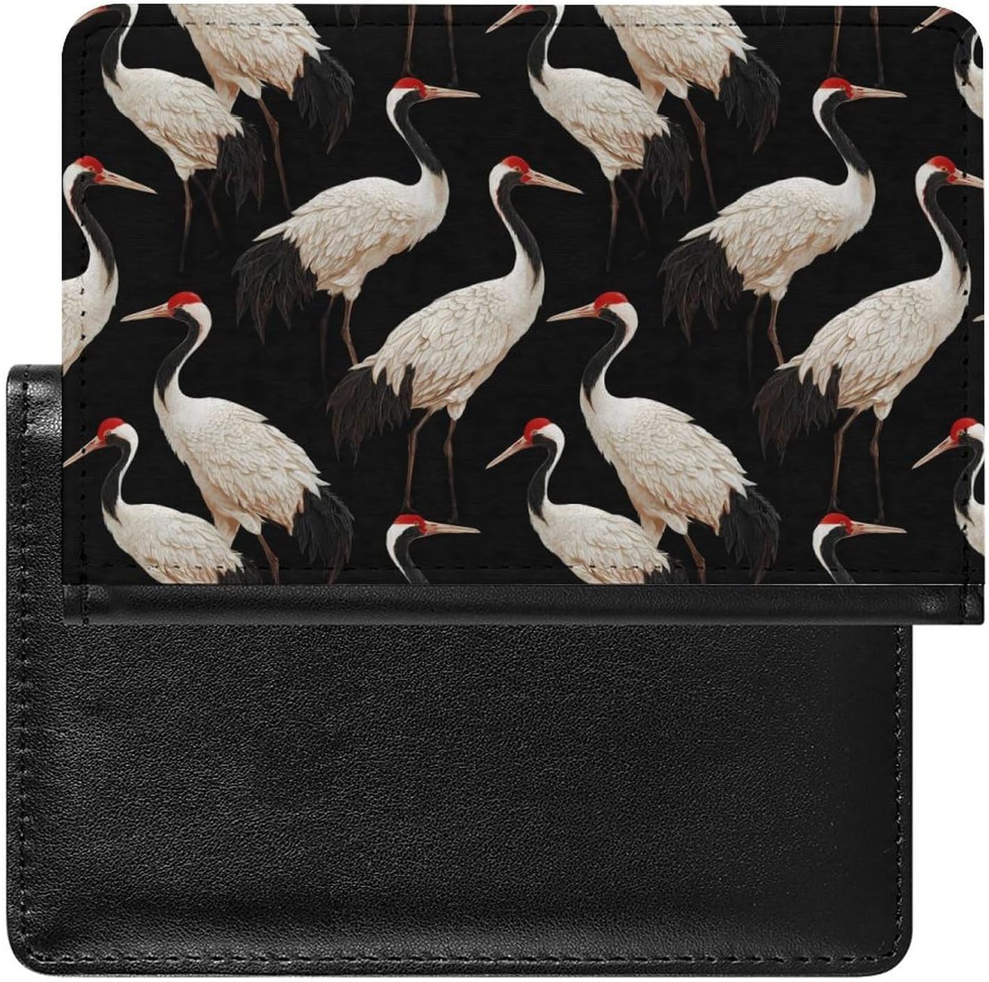 Red-crowned Crane Birds Funny Passport Holder Slim Travel Wallet Passports Cover Card Case with Slot
