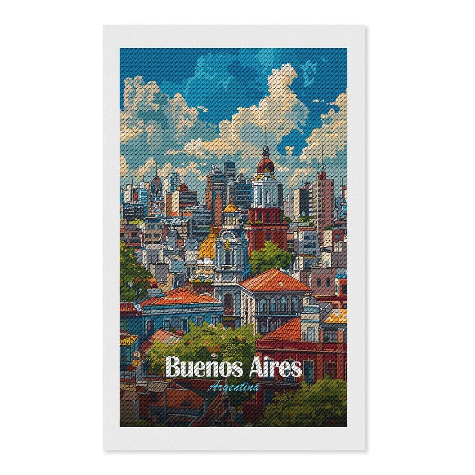 Junmoney Buenos Aires Cityscape(2) Full Drill Diamond Painting Kit 12"x20", for Teens, Calming Craft to Unwind, Home Wall Decor, Christmas Gift