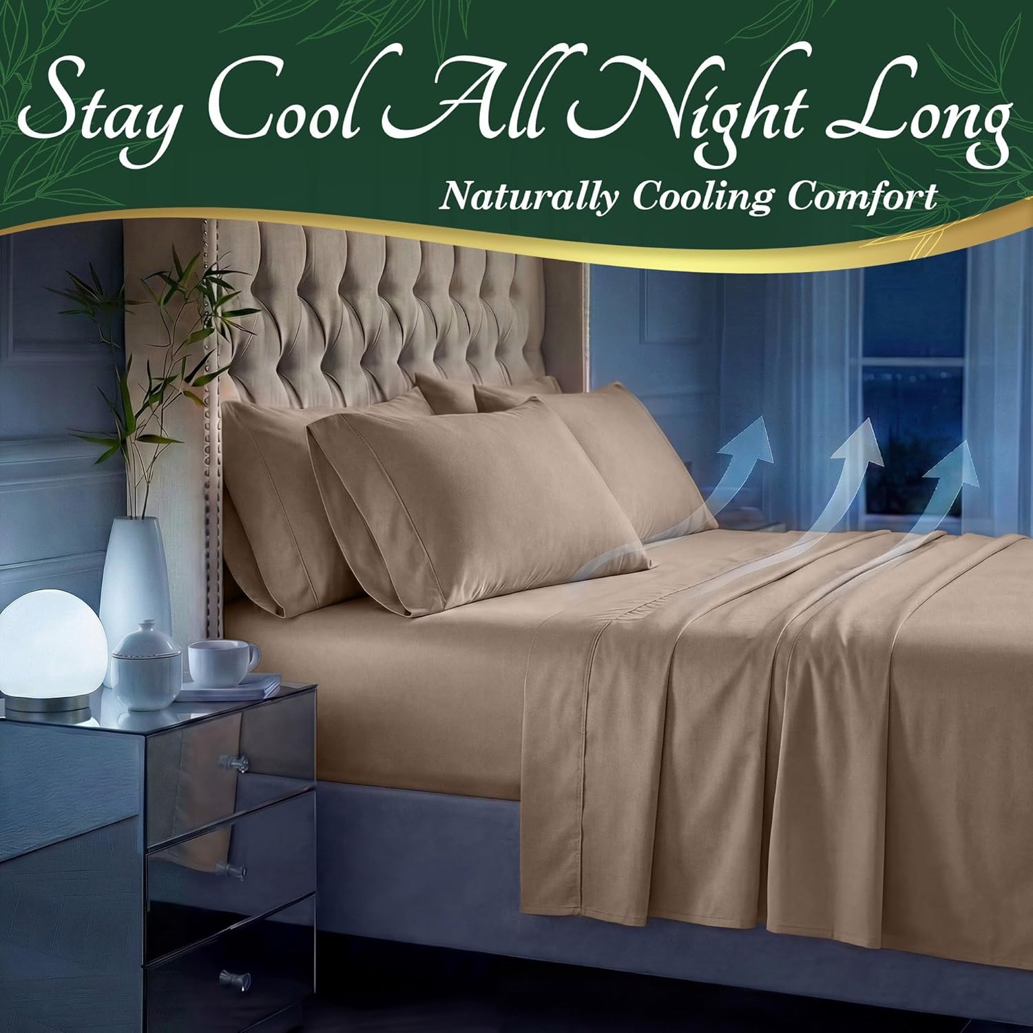 DECOLURE 100% Viscose Derived from Bamboo Sheets King Size - Luxury 6 Pc Naturally Cooling Sheets, Ultra Soft Bed Set - Deep 17" Pockets, Durable Double Stitching, Oeko Tex Standard (Taupe)