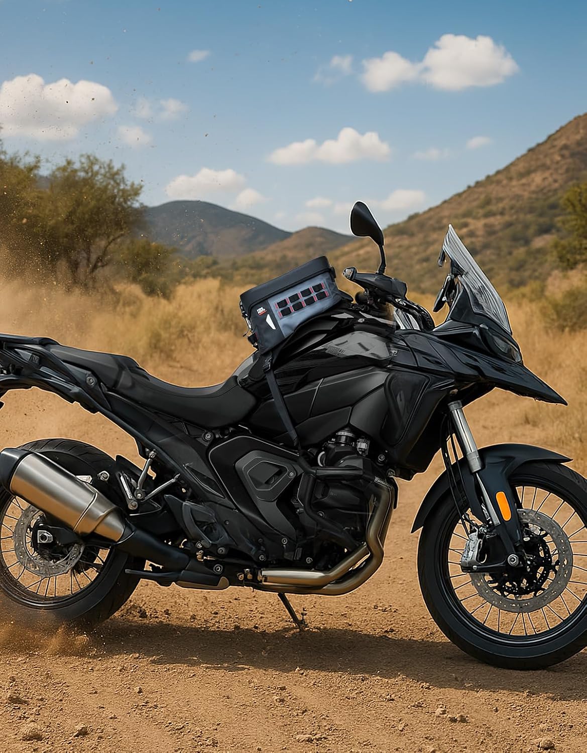 KEMIMOTO Motorcycle Tank Bag, PVC Waterproof Adventure Storage Tank Bag with Straps, High Sensitivity Touch Screen, Black 8L