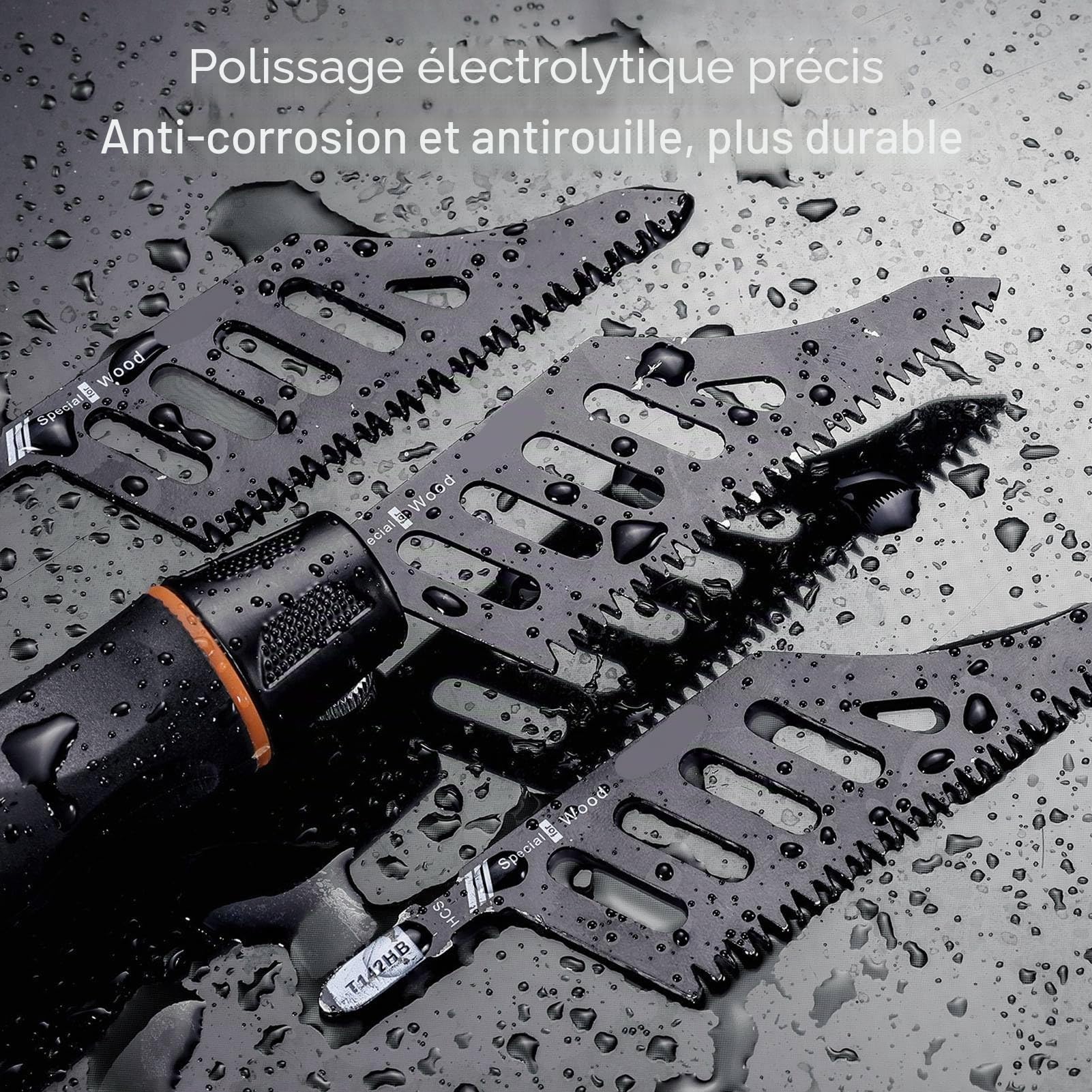 5pcs Lame de Scie Sauteuse de Coupe Affleurante, Lames de Scie Sauteuse à 3 Dents Face avec Poignée, Lames de Scie à Courbe Irrégulière pour Couper les Cloisons Sèches, Métal,