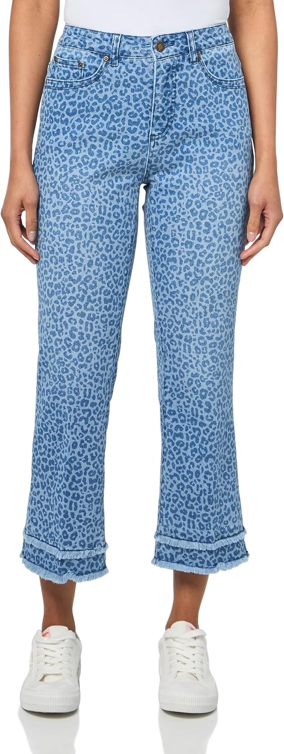 SLIM-SATION 5 Pocket Zip Front Flare Leg Ankle Jean with Double Row Fringe Hem