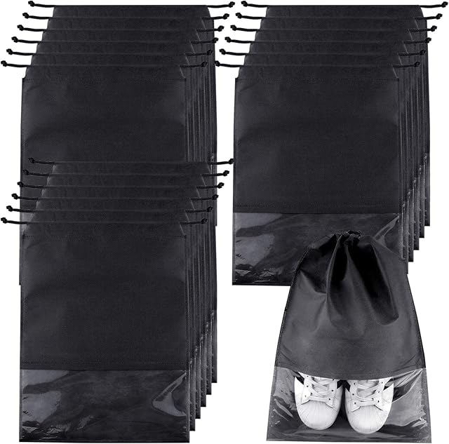 TUPARKA 18 Pcs Travel Shoe Bags, Portable Large Medium Shoe Organizer Pouch Non-Woven Dust Proof Drawstring Shoes Storage Bags with Transparent Slot for Men and Women