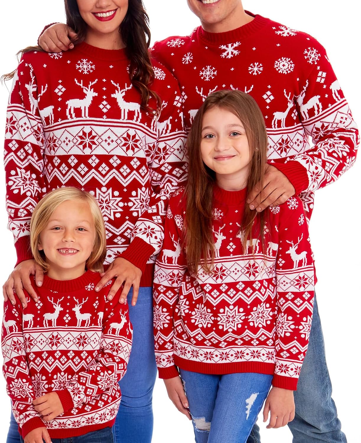 Family Matching Christmas Sweater Ugly Christmas Reindeer Santa Pullover Sweatshirt for Women Men Boys Girls