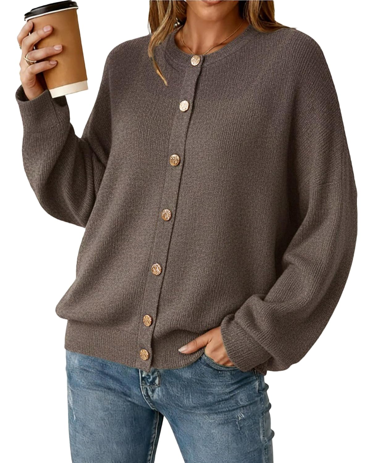 Arach Cloz Womens Wool Blend Oversized Cardigan Sweaters Button Down Casual Winter Clothing