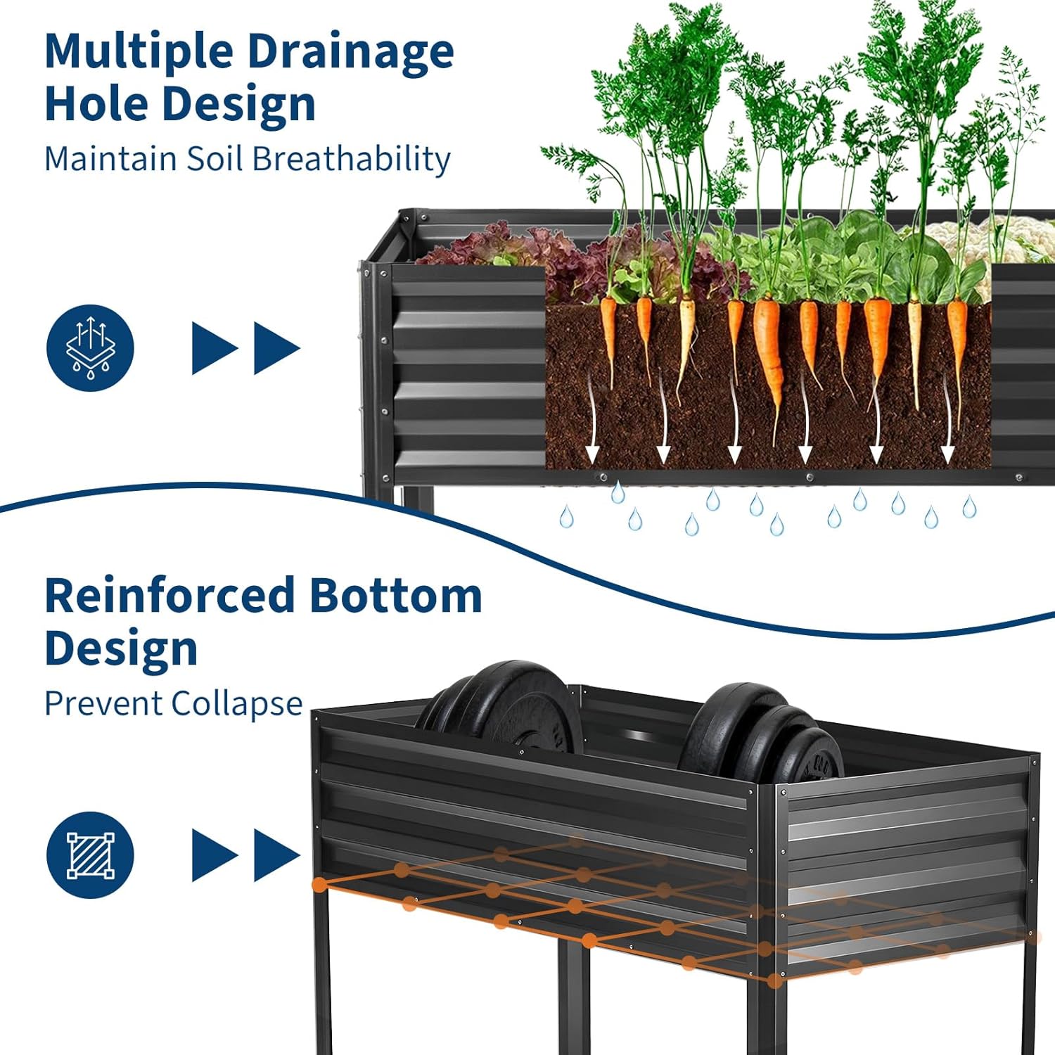 GarveeLife Raised Garden Bed with Legs, Galvanized Metal Elevated Garden Bed with Cover & Built-in Spray Tube, Raised Planter Box for Backyard, Patio, Balcony, 48x24x55 in, Black