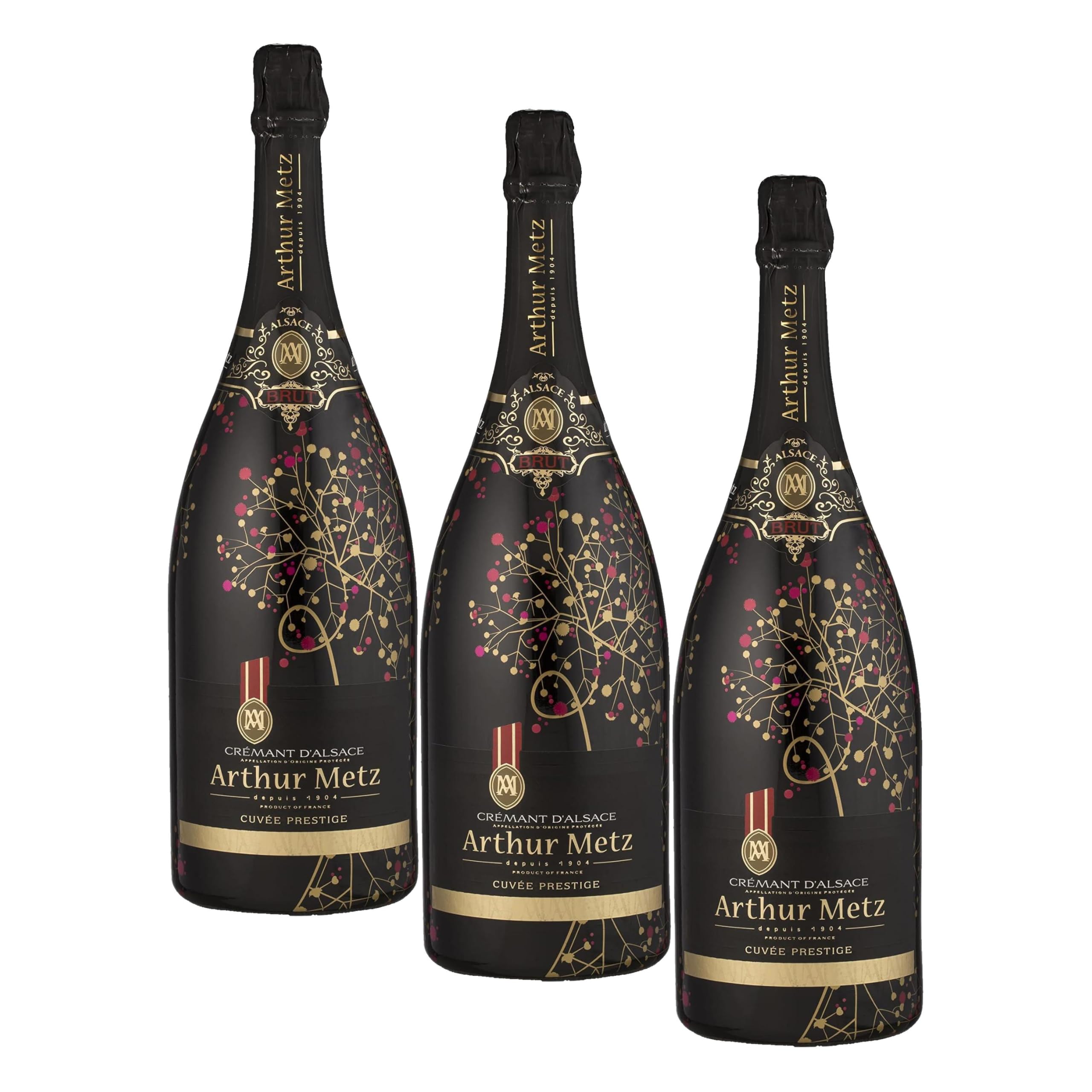 Arthur Metz - Cremant d'Alsace Brut, Méthode Traditionnelle, Magnum (1 x 1.5 l) (Packung mit 3)