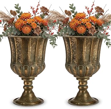 2 Pcs Fall Metal Urn Planters for Outdoor Plant 18.5" H x 14.5" D Large Pot