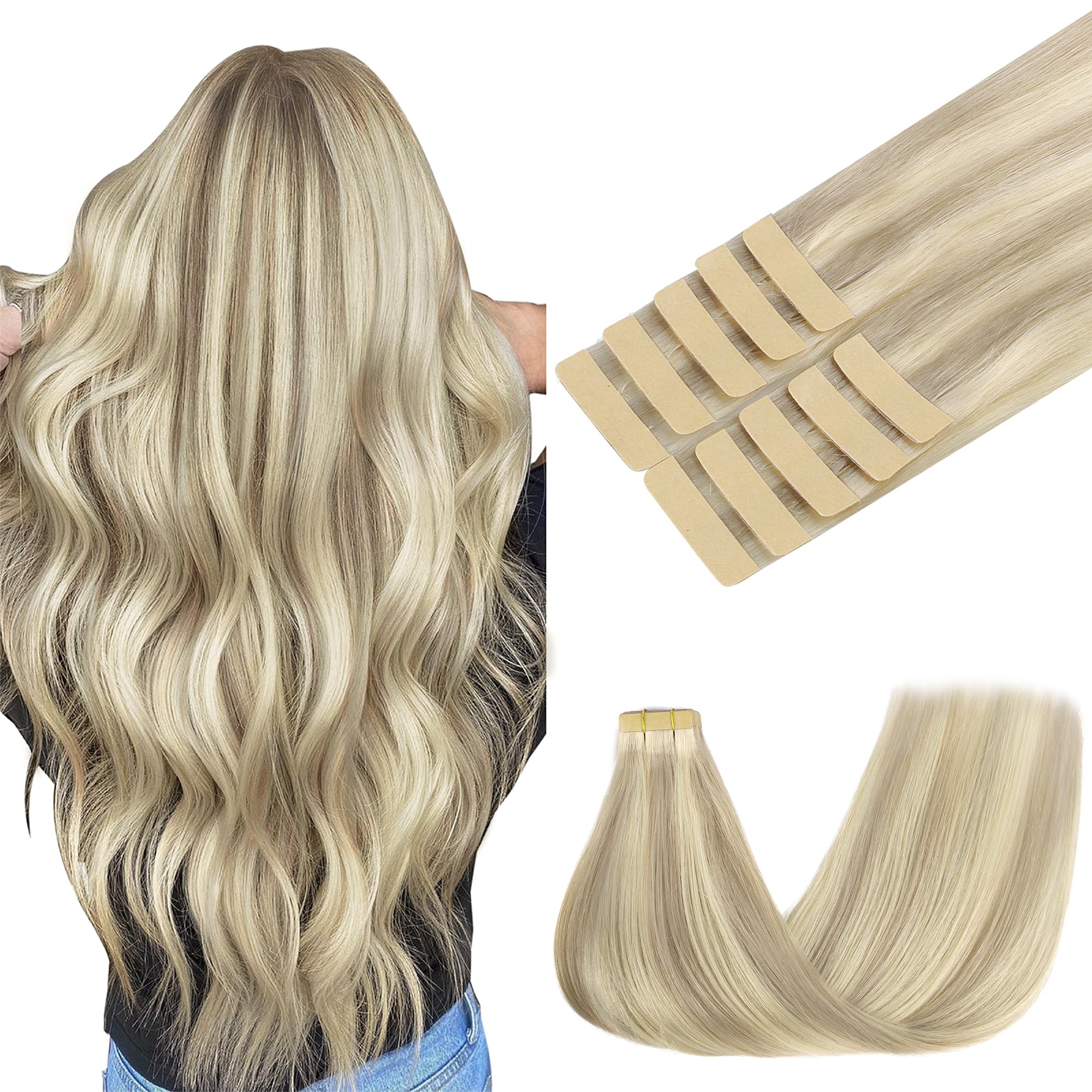 GOO GOO Tape in Hair Extensions Human Hair, 24inch 30g 10pcs, Real Remy Hair Extensions Seamless Straight Tape in
