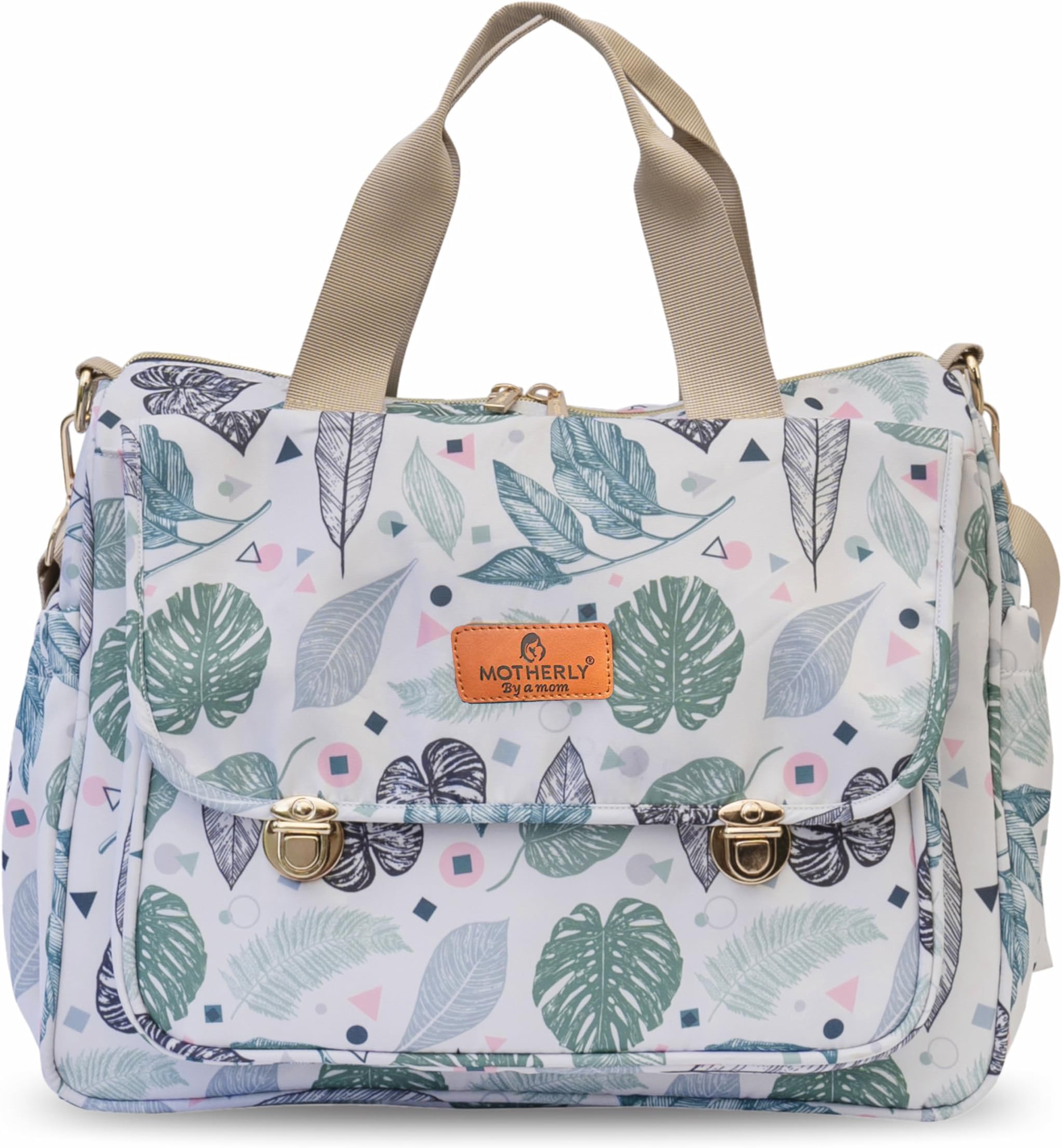 Motherly Glory Tote Diaper Bag for Mothers for Travel, Maternity Bag for Newborn Baby, Multiple Pocket Water Resistant Baby Bag (Green Leaf)