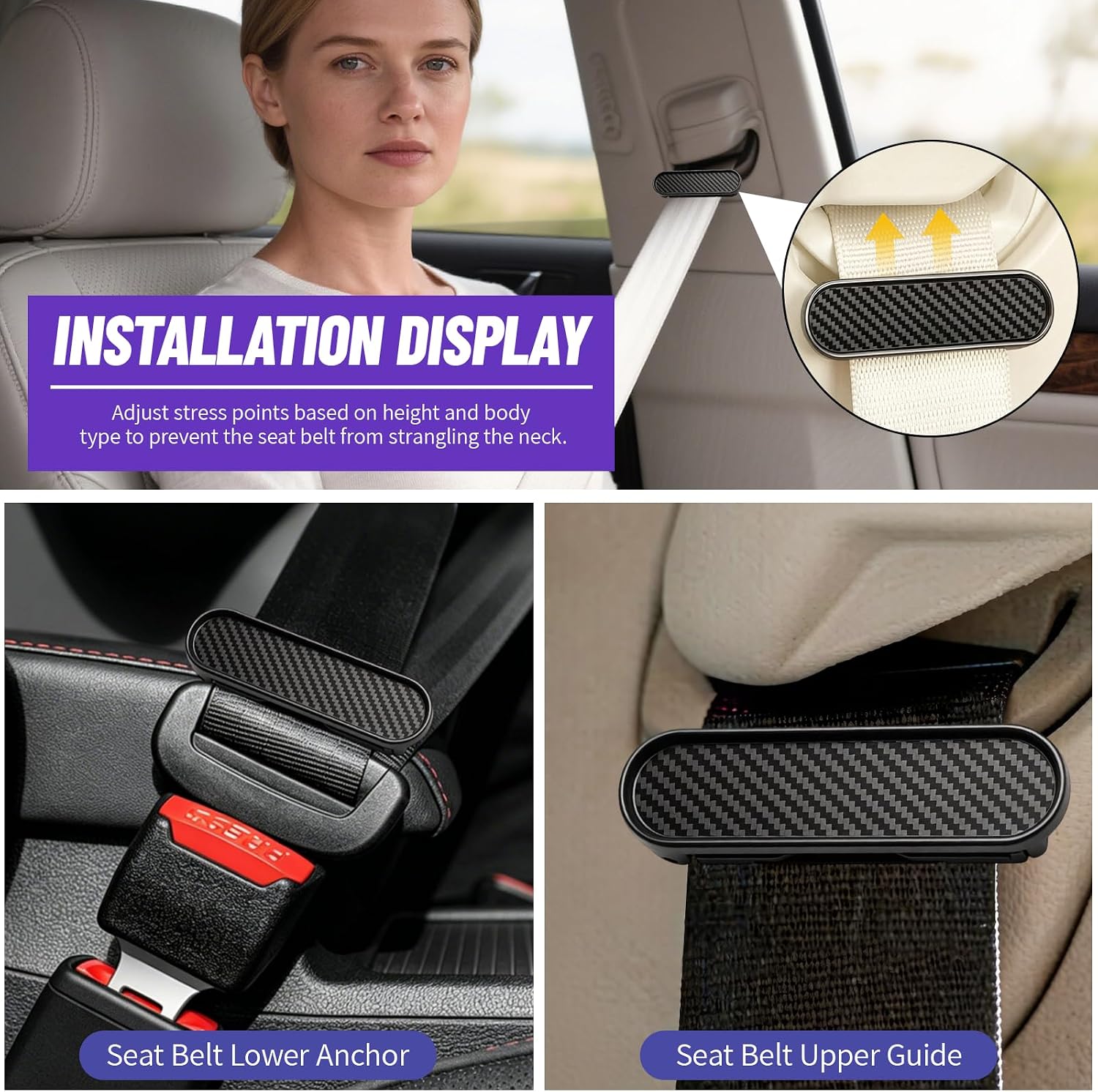 Car Seatbelt Adjuster Car, 4 Pack Universal Car Seat Belt Pads Cover for More Comfortable Driving, Car Shoulder Neck Protector Strap Positioner for Car | pain-free shoulder support, quick clip-on mounting