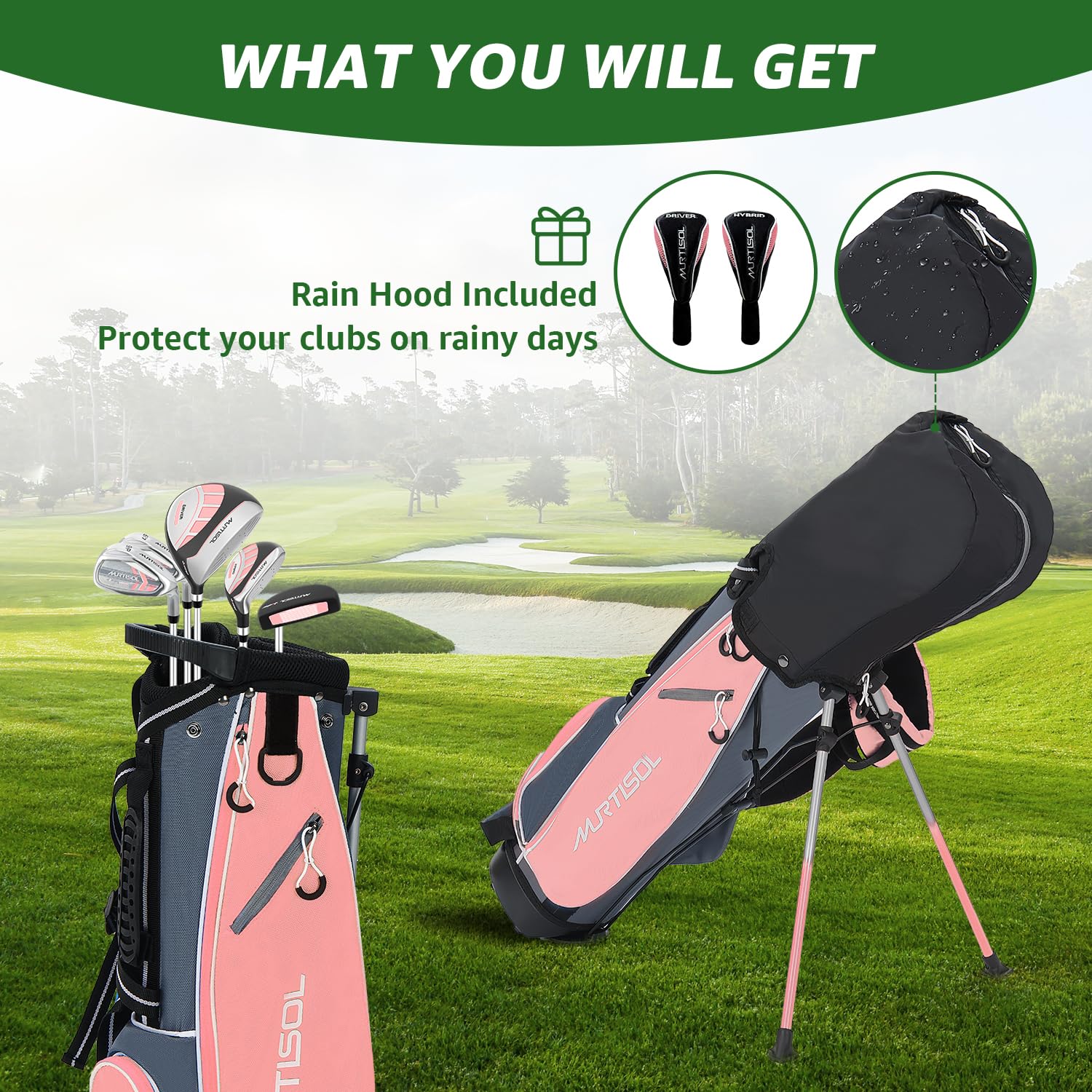 XDriveMax 6 Teilige Komplettes Golfschläger Set, Golf Set Inklusive Stand Bag, 1# Drive, 5# Hybrid, 6/7#, 9/P# Eisen und Putter Rechtshänder
