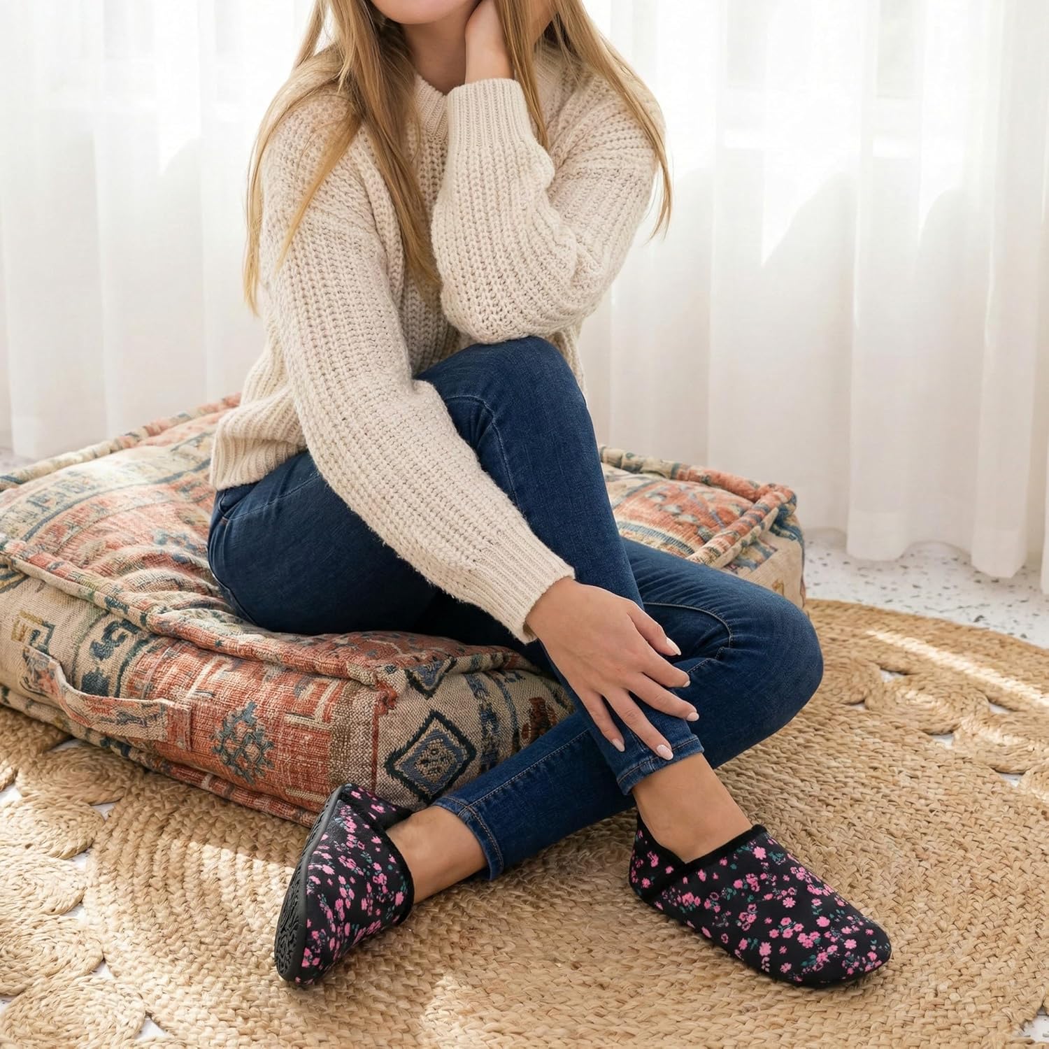 Fires Womens Mens Slippers with Rubber Sole Soft-Lightweight House Slipper Socks Around House Shoes Non Slip Indoor/Outdoor - Image 2